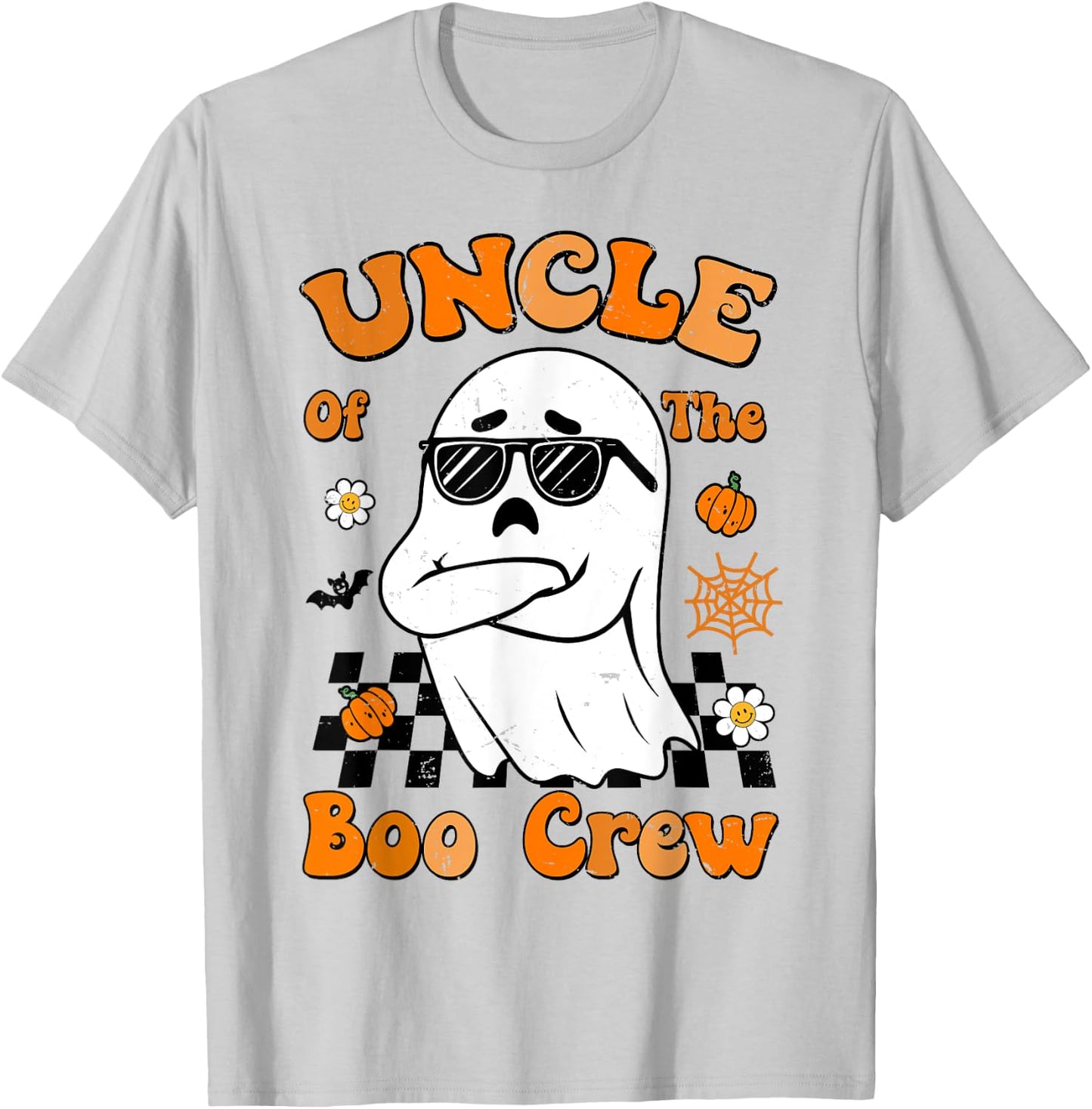 Uncle Of The Boo Crew Groovy Retro Family Halloween Funny T-Shirt - T-Shirt | Ash