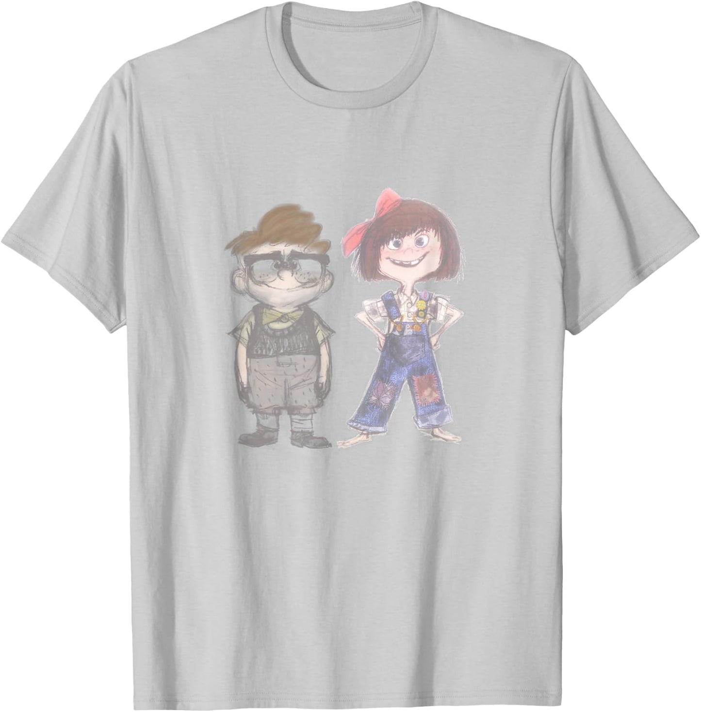 Disney Pixar Up Young Carl & Ellie Cute Vintage Sketch T-Shirt - T-Shirt | Ash