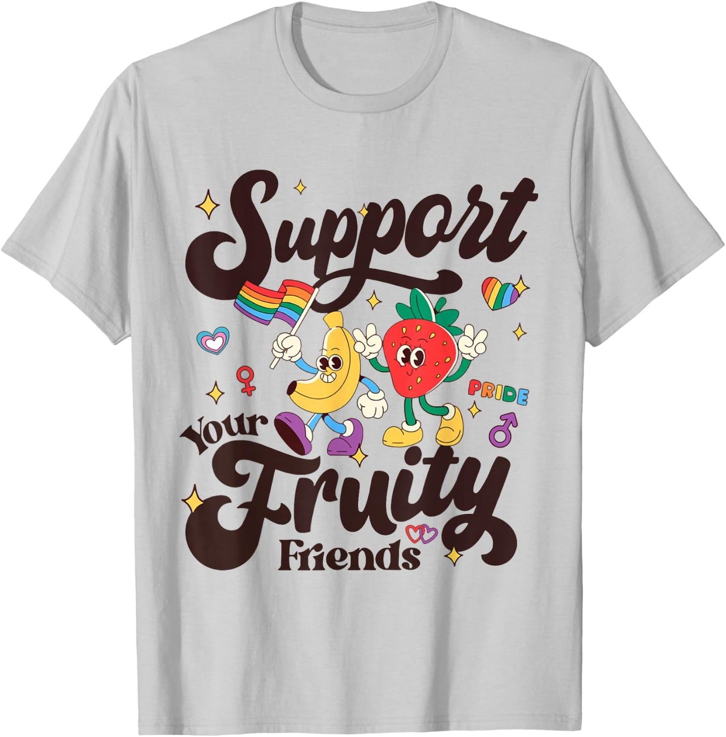 Funny Support Your Fruity Friends Gay LGBTQ Ally Pride Month T-Shirt - T-Shirt | Ash