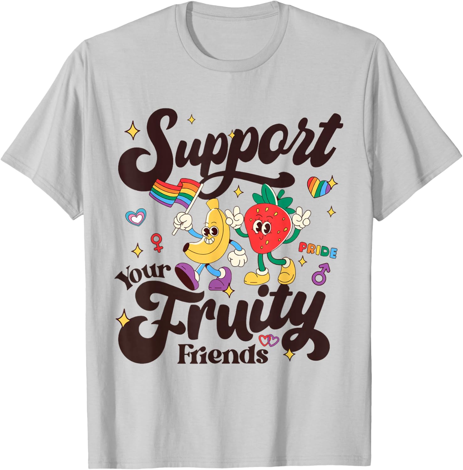 Funny Support Your Fruity Friends Gay LGBTQ Ally Pride Month T-Shirt - T-Shirt | Ash