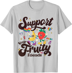 Funny Support Your Fruity Friends Gay LGBTQ Ally Pride Month T-Shirt - T-Shirt | Ash