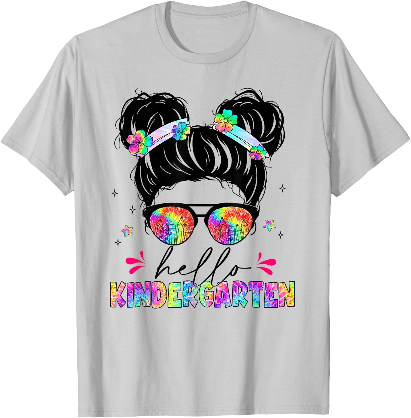 Hello Kindergarten shirt messy bun tie dye back to school T-Shirt - T-Shirt | Ash
