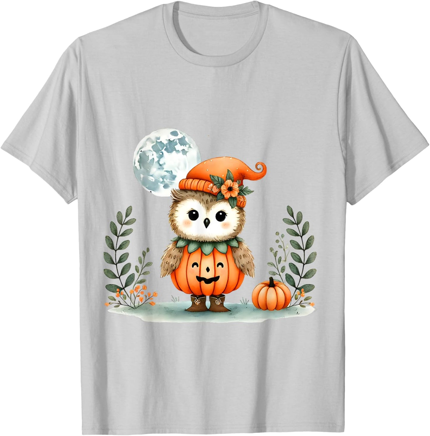 Halloween Owl With Pumpkin Costume Full Moon T-Shirt - T-Shirt | Ash