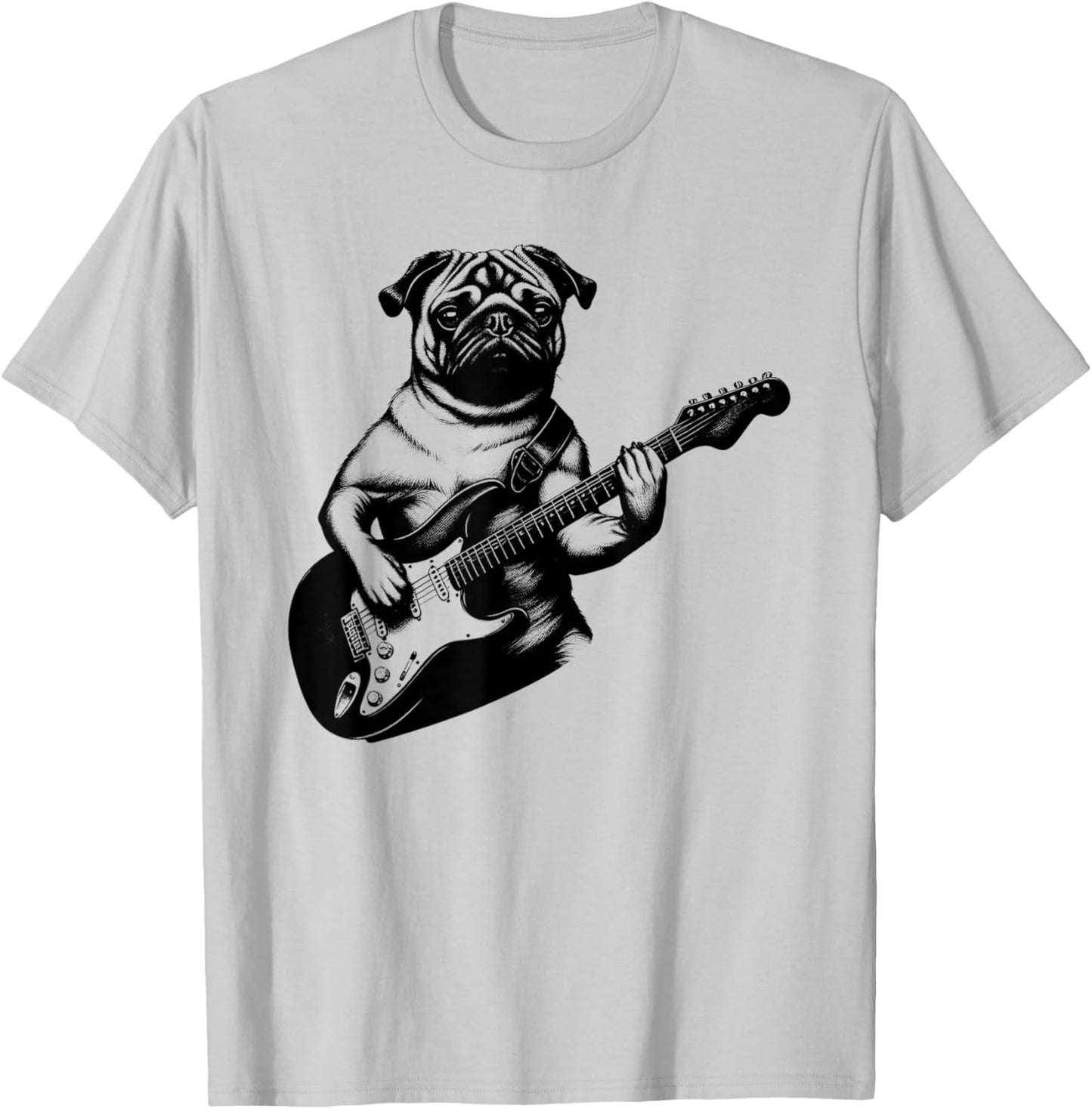 Pug Dog Playing Electric Guitar Rock Star Guitarist T-Shirt - T-Shirt | Ash