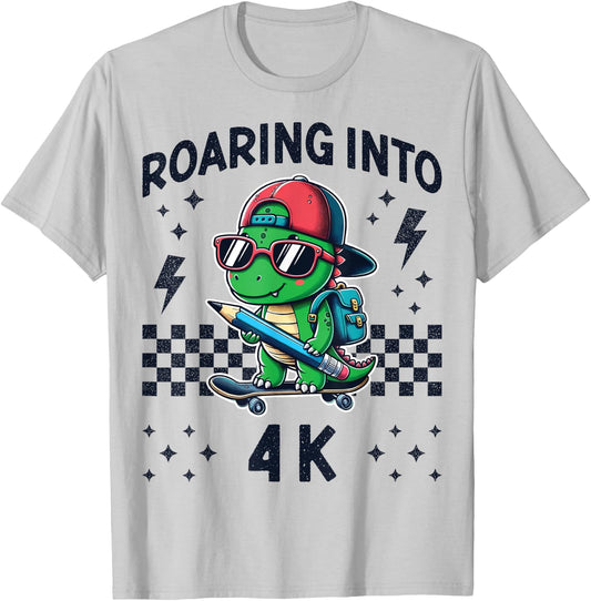 Roaring Into 4K Dinosaur First Day of PreK 4 Im Ready for 4K T-Shirt - T-Shirt | Ash