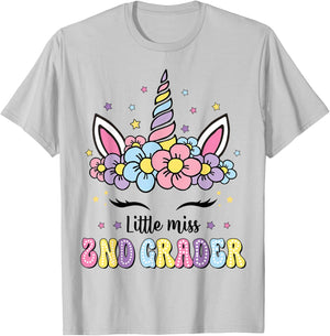 Little Miss 2nd Grade Grader Hello First Day Of School Girls T-Shirt - T-Shirt | Ash