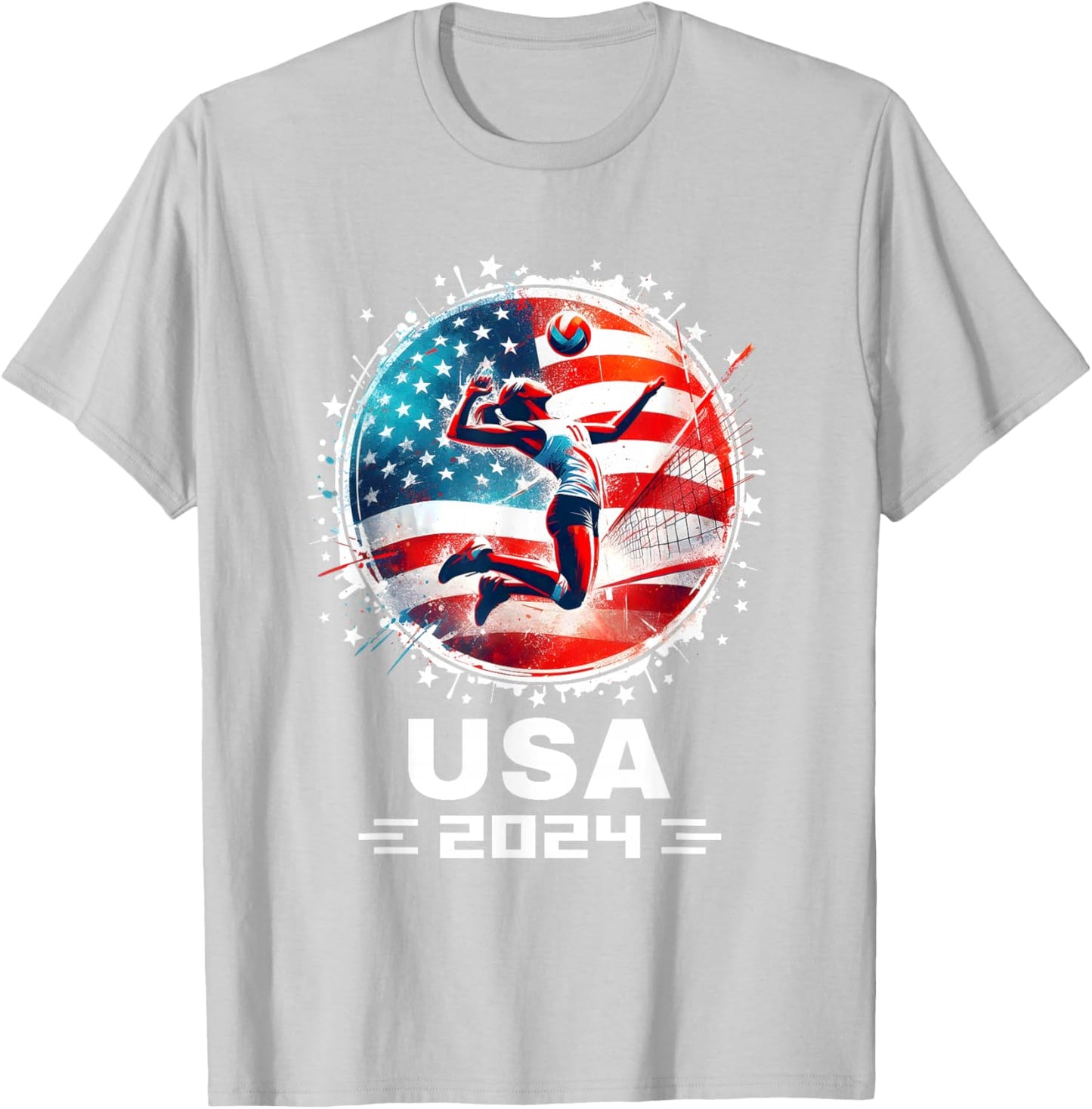 USA Team 2024 United States American Flag Women Volleyball T-Shirt - T-Shirt | Ash