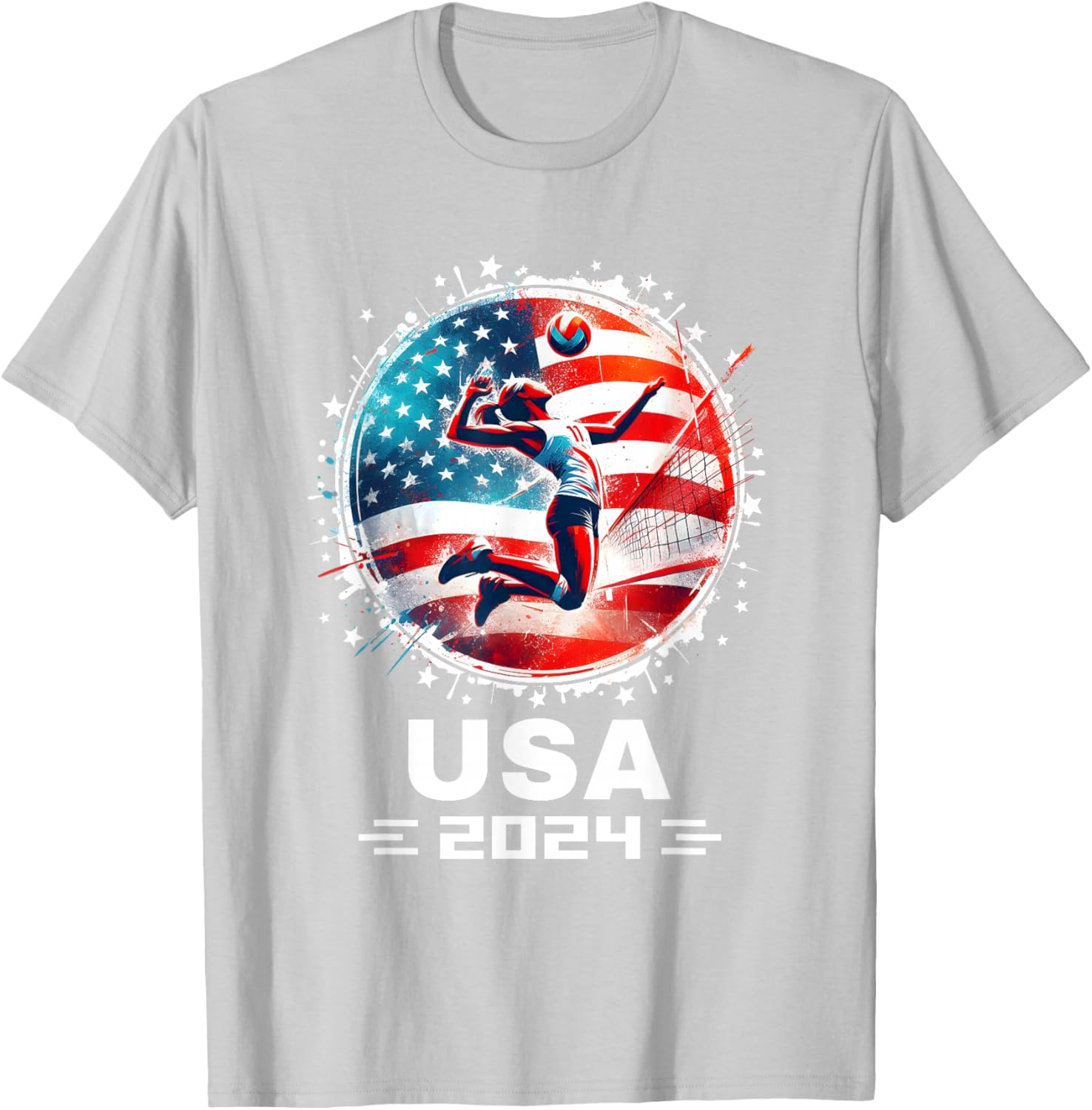 USA Team 2024 United States American Flag Women Volleyball T-Shirt - T-Shirt | Ash