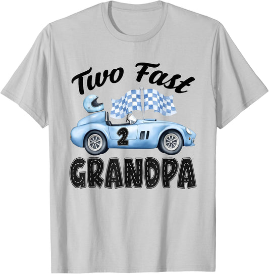 Two Fast Grandpa of The Birthday Boy Racing Car Party T-Shirt - T-Shirt | Ash