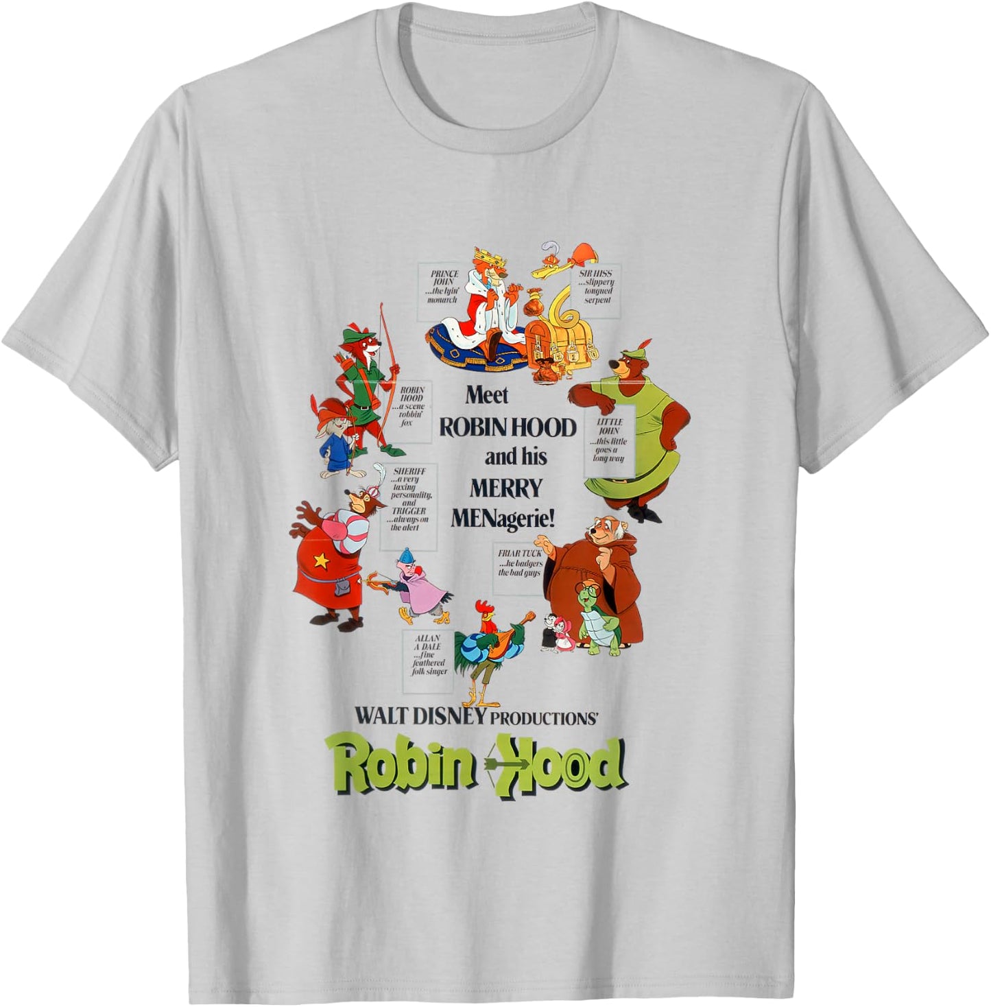 Disney Robin Hood Meet Robin Hood and His Merry Menagerie! T-Shirt - T-Shirt | Ash