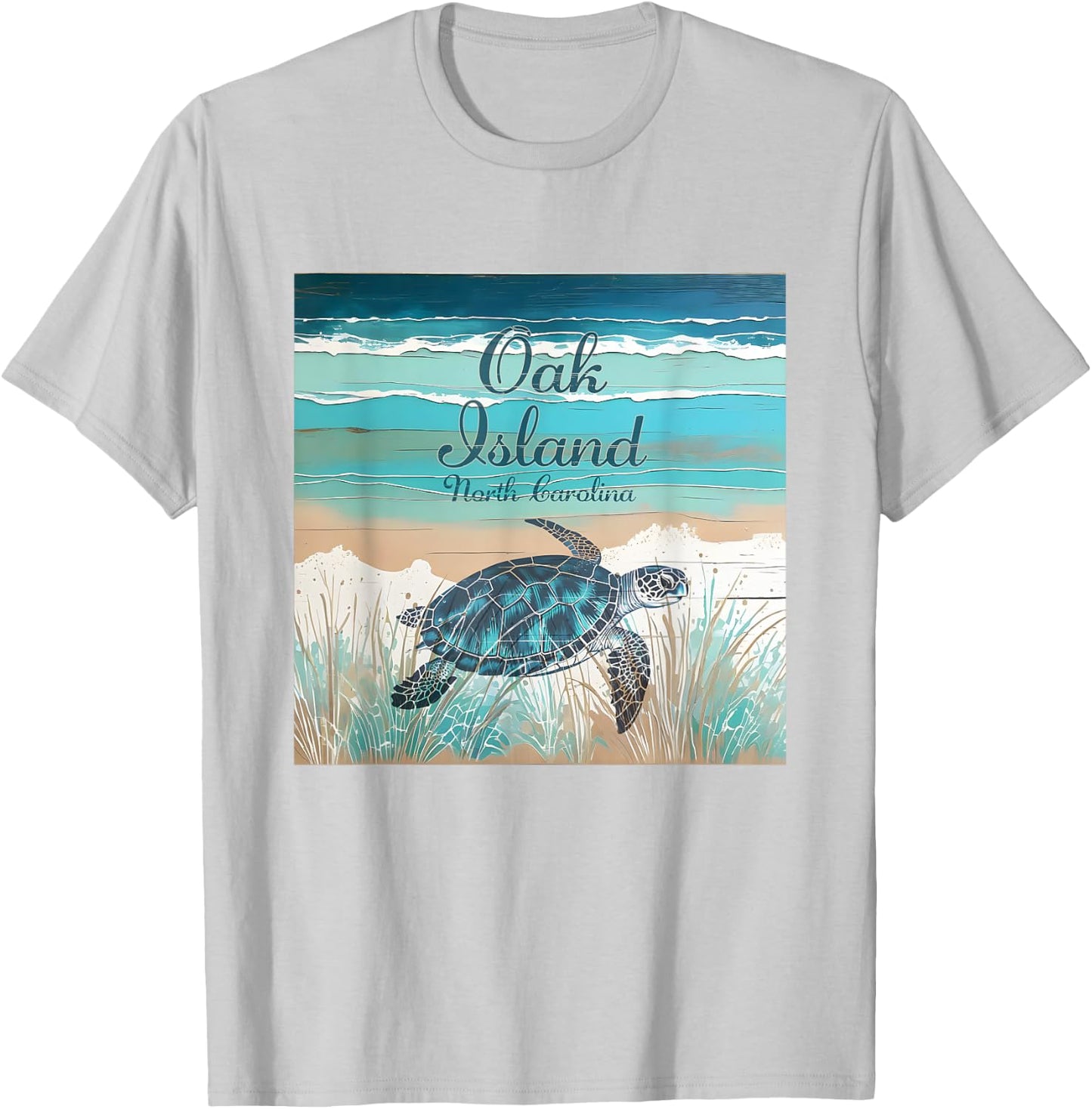 Oak Island North Carolina Sea Turtle Beach Decor T-Shirt - T-Shirt | Ash