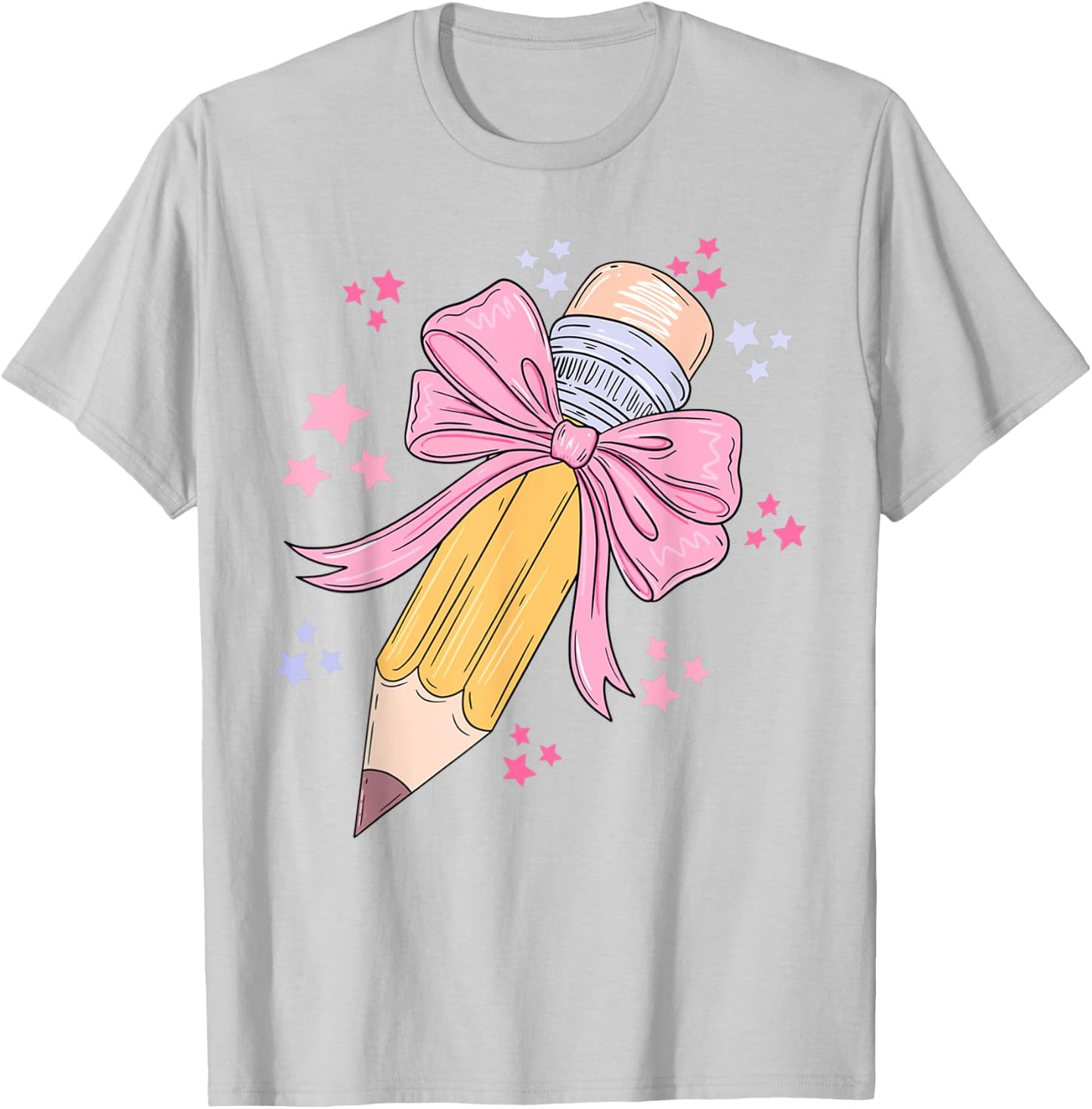 Pencil Coquette Bow Pink Back To School Teachers Girls Kids T-Shirt - T-Shirt | Ash
