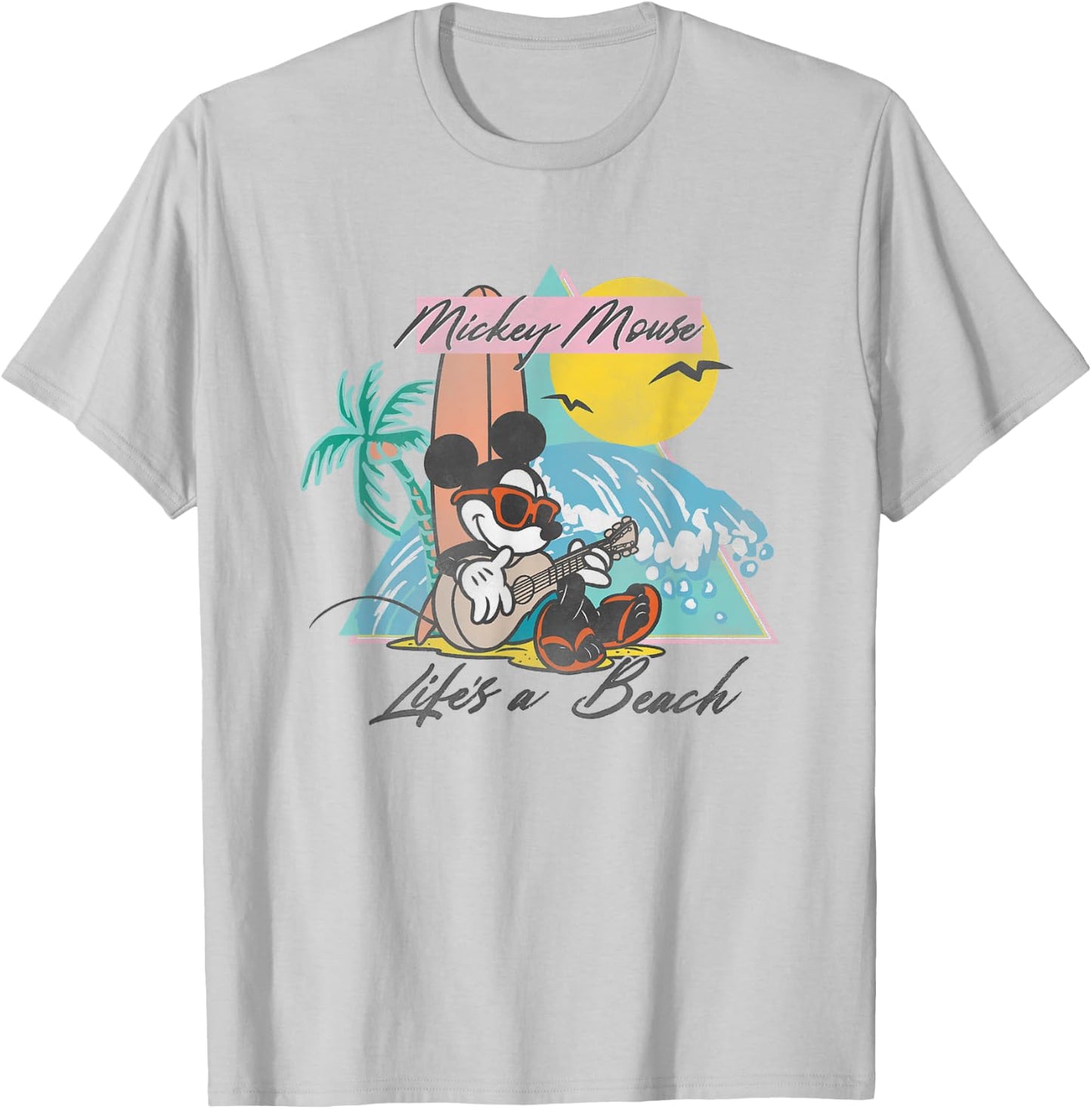 Disney Mickey And Friends Mickey Mouse Life's A Beach Logo T-Shirt - T-Shirt | Ash