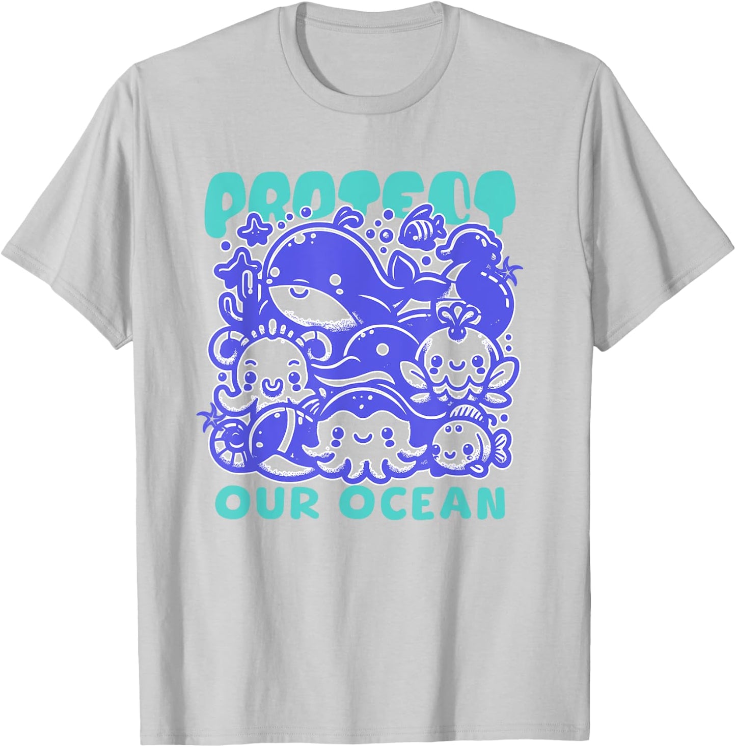 Protect Our Ocean Kawaii Whale World Oceans Day Cute T-Shirt - T-Shirt | Ash