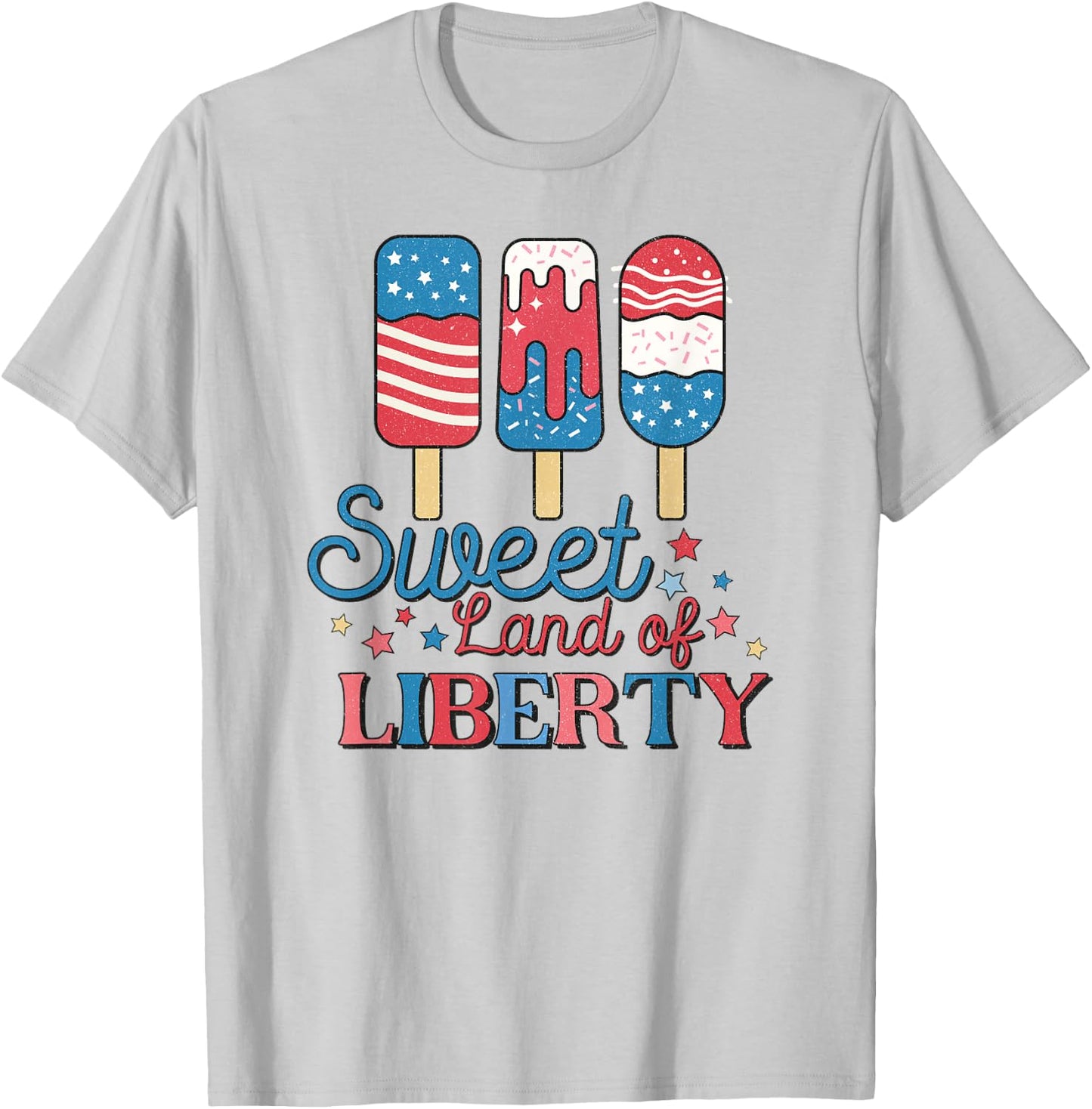 Cute Retro 4th of July Popsicle Patriotic Land of Liberty T-Shirt - T-Shirt | Ash