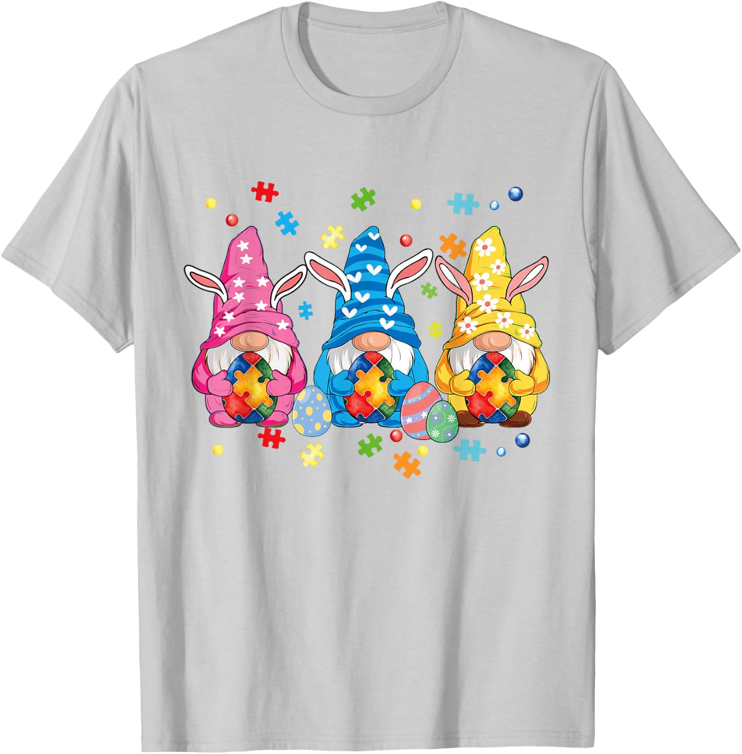 Gnome Autism Awareness Easter Day Gnomes Autism T-Shirt - T-Shirt | Ash