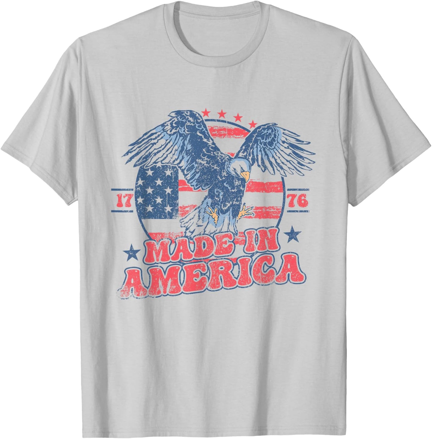4th of July Groovy Eagle 1776 Made In America Vintage Retro Kids Men T-Shirt - T-Shirt | Ash