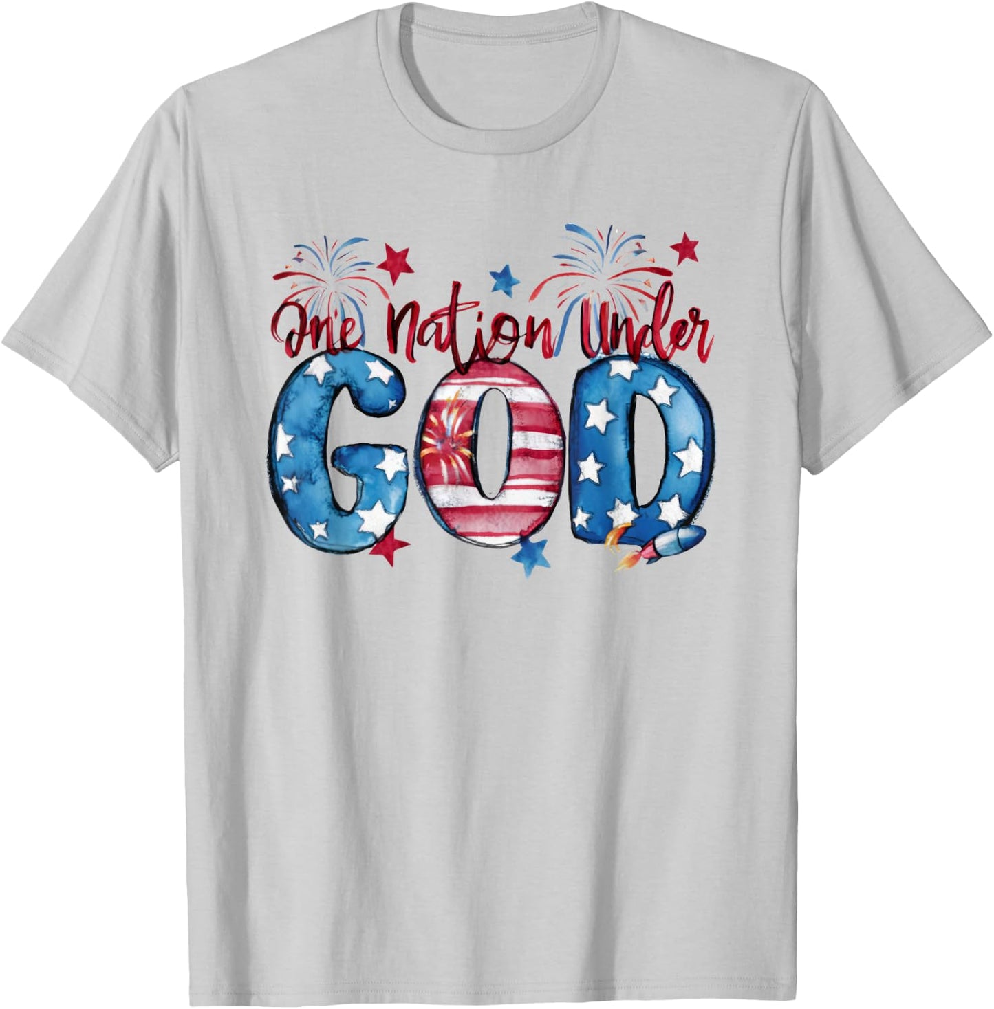 One Nation Under God, American, Happy Christian Woman T-Shirt - T-Shirt | Ash