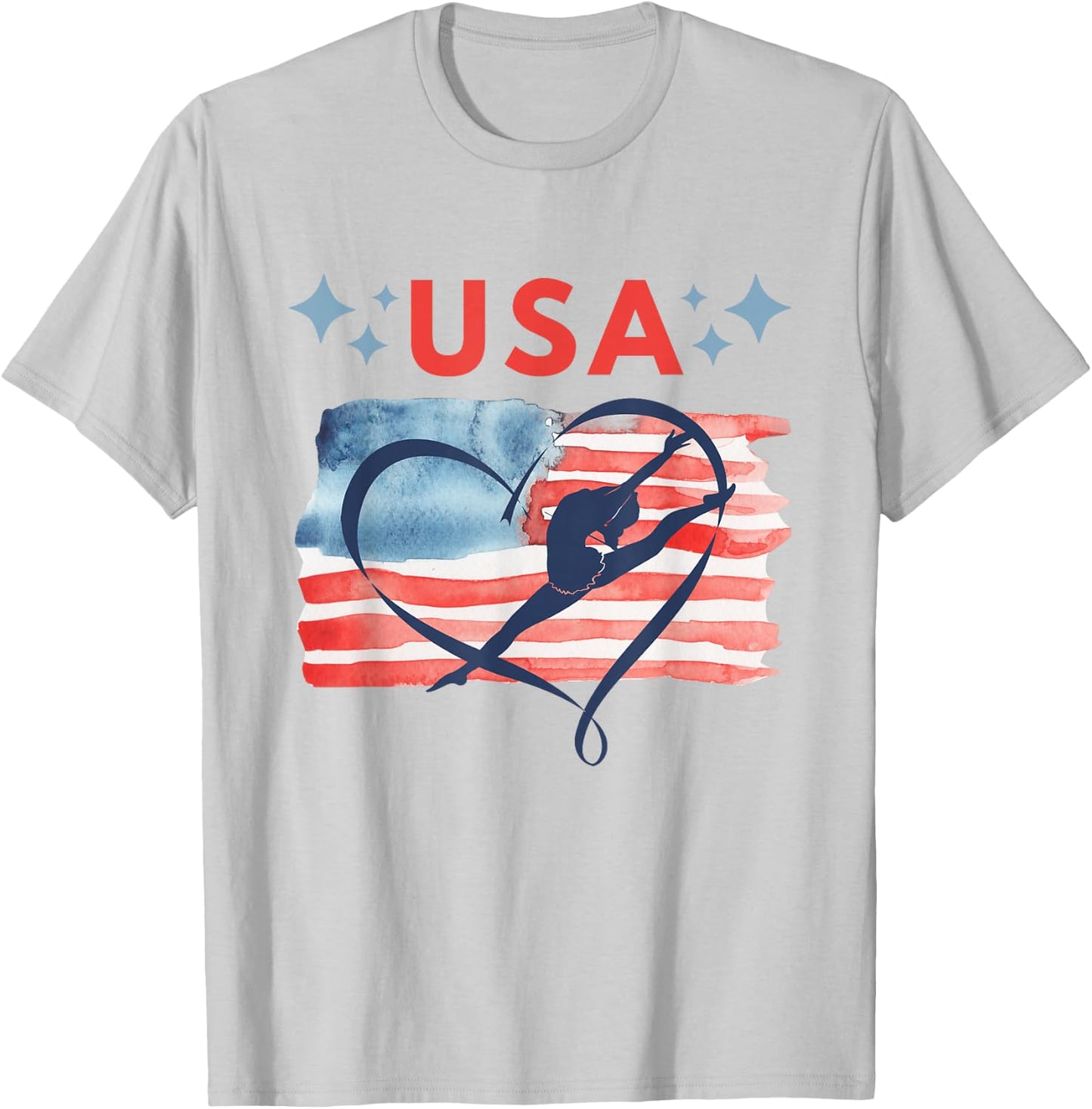 Patriotic American Flag Gymnastics Design for USA Gymnasts T-Shirt - T-Shirt | Ash