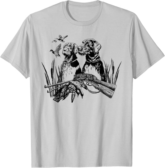 German Wirehaired Hunting Dog Hunter Dog Head Beard Retro T-Shirt - T-Shirt | Ash