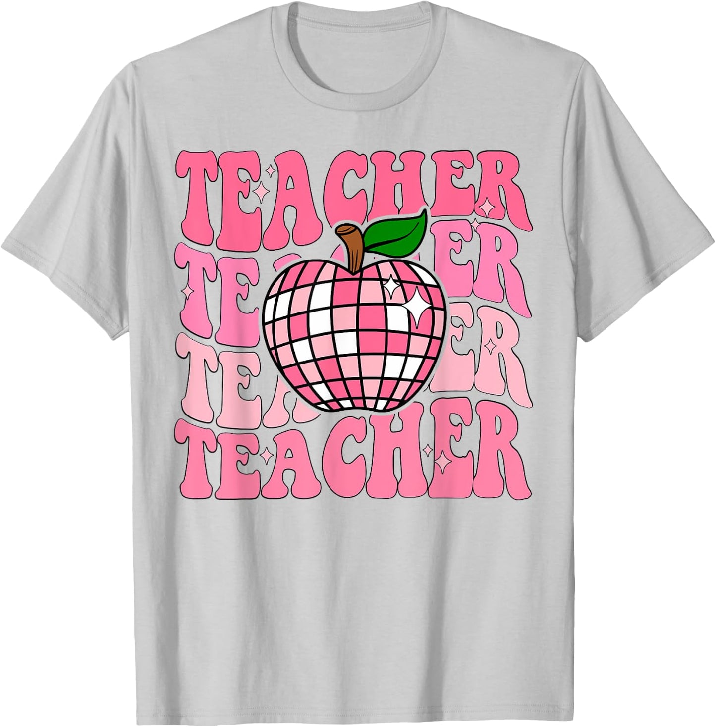 Retro Pink Disco Ball Apple Teacher Colorful Back To School Men Women Girls Kids T-Shirt - T-Shirt | Ash