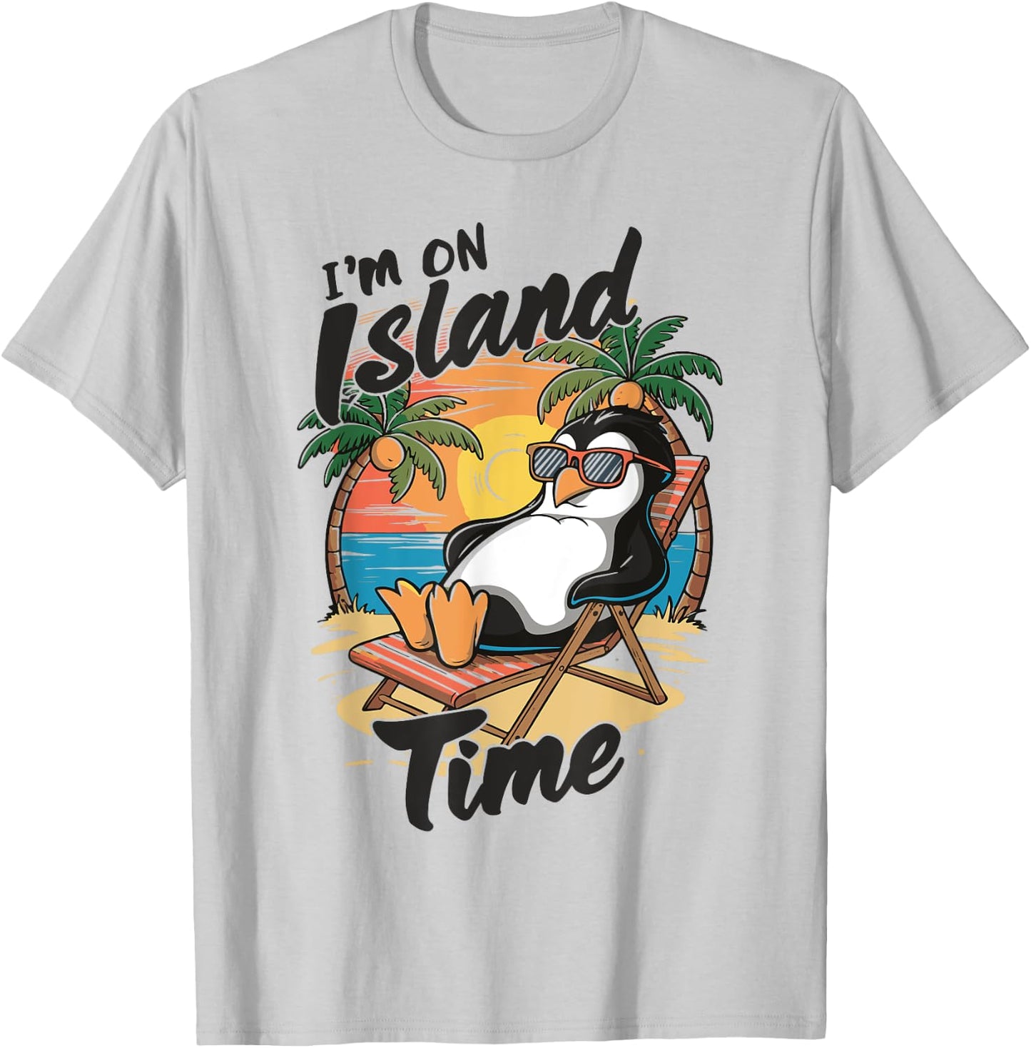 Island vacation Tropical Travel Relax time Penguin Design T-Shirt - T-Shirt | Ash