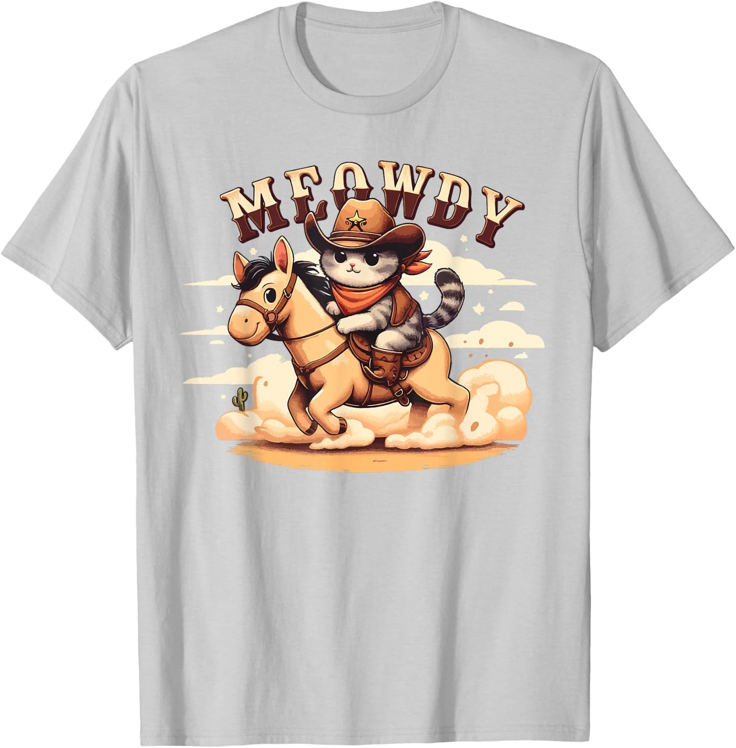 Cat Cowboy Funny Mashup Meowdy Partner Horse Western Country T-Shirt - T-Shirt | Ash