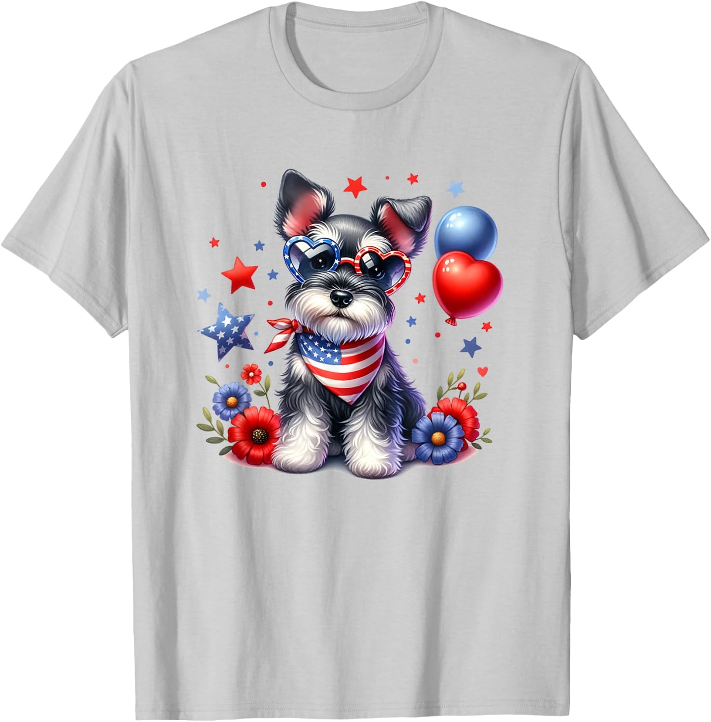 Patriotic Miniature Schnauzer American Flag 4th of July USA T-Shirt - T-Shirt | Ash