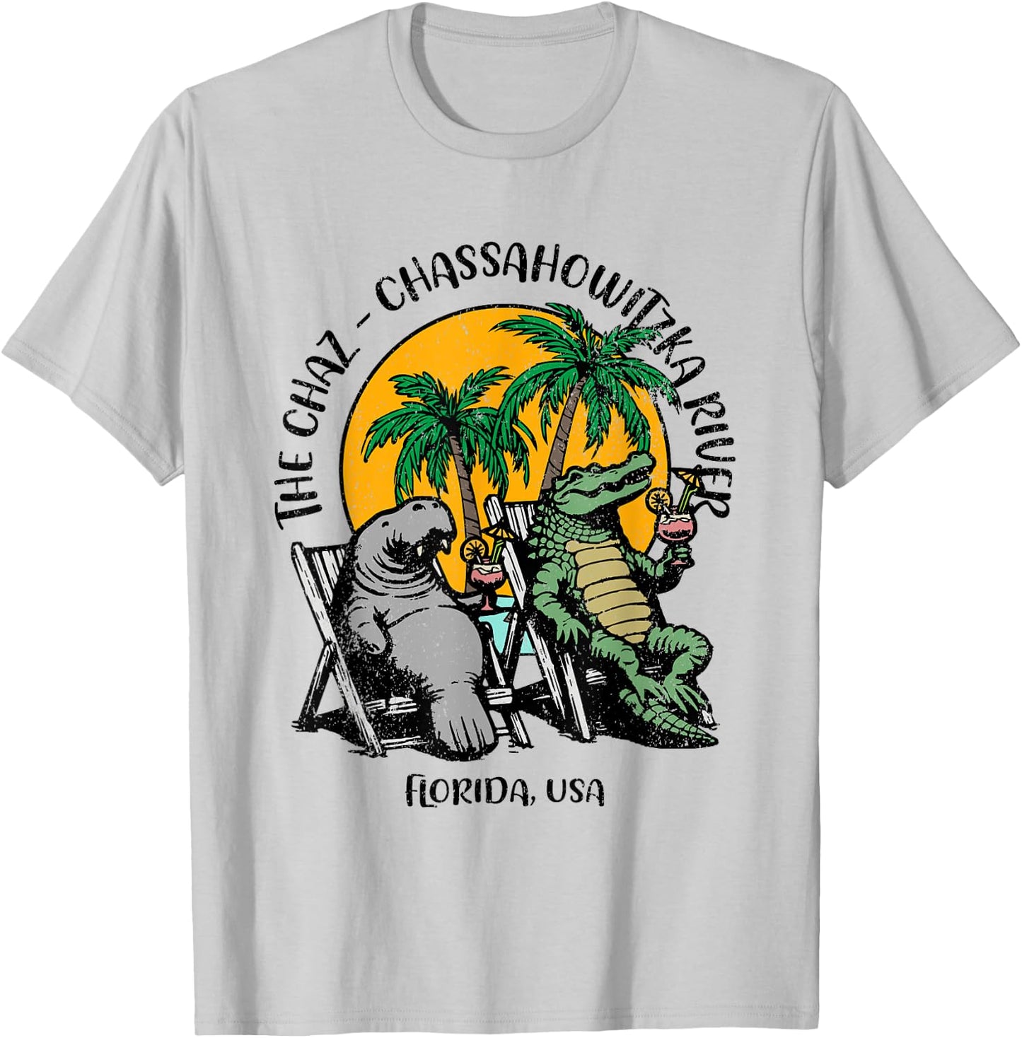The Chaz Chassahowitzka River FL Manatee Alligator Design T-Shirt - T-Shirt | Ash