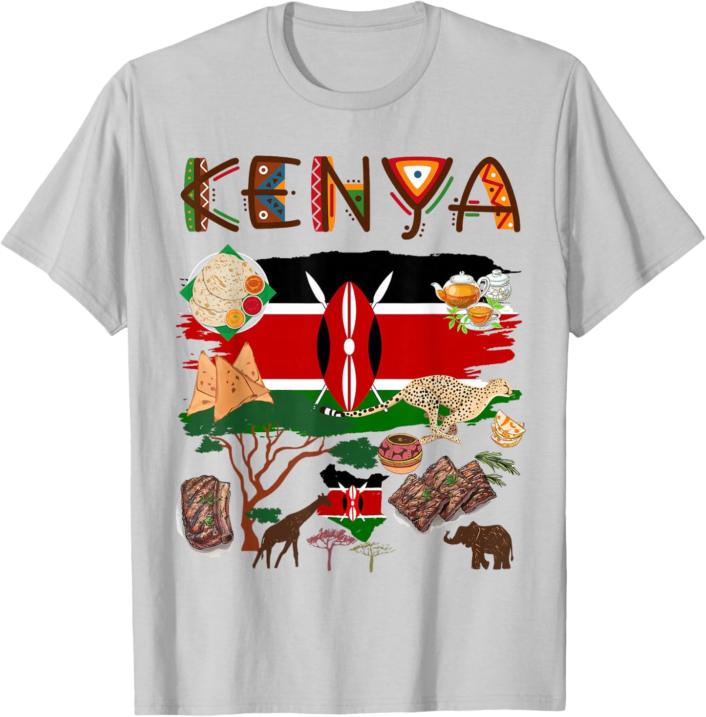 Kenya Flag Outfit Idea For Kids Kenya Food & Kenyan Flag T-Shirt - T-Shirt | Ash