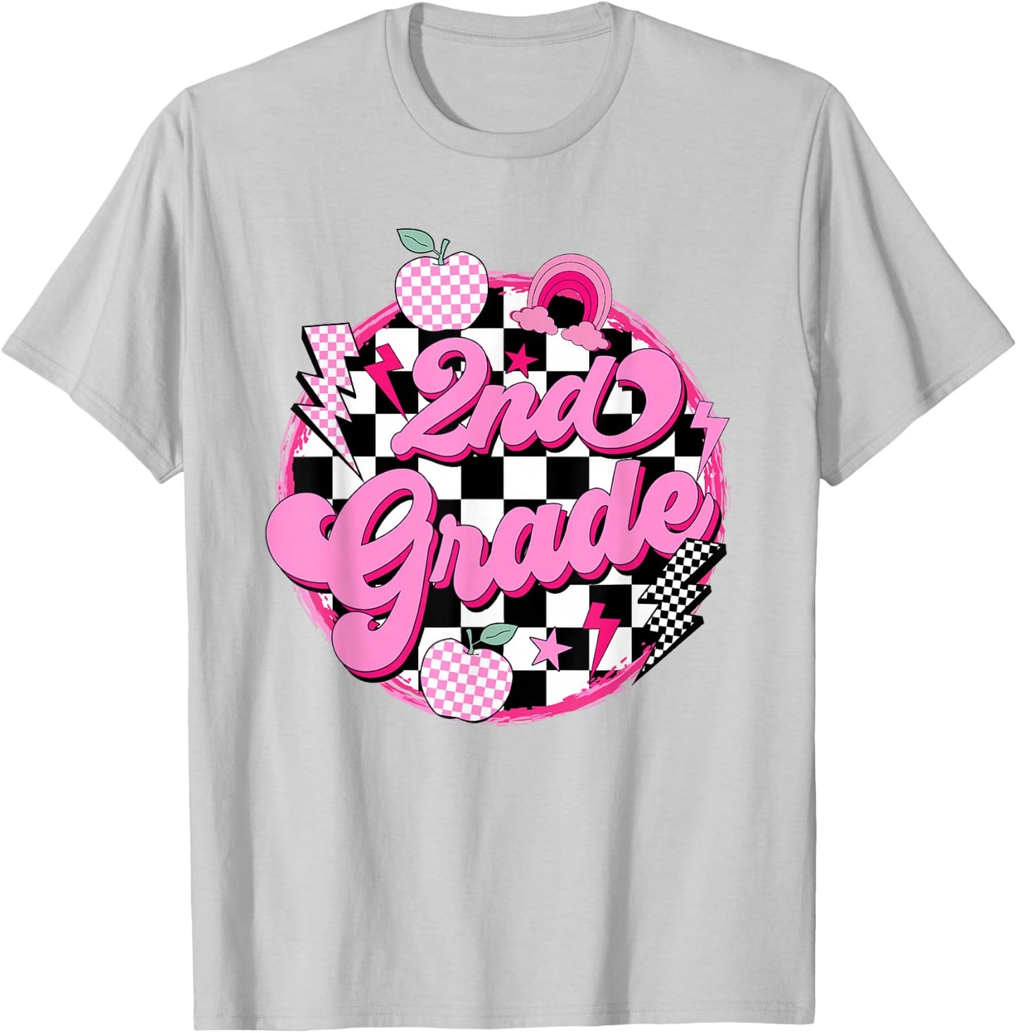 2nd Grade Teacher Women Retro Checkered First Day of School T-Shirt - T-Shirt | Ash