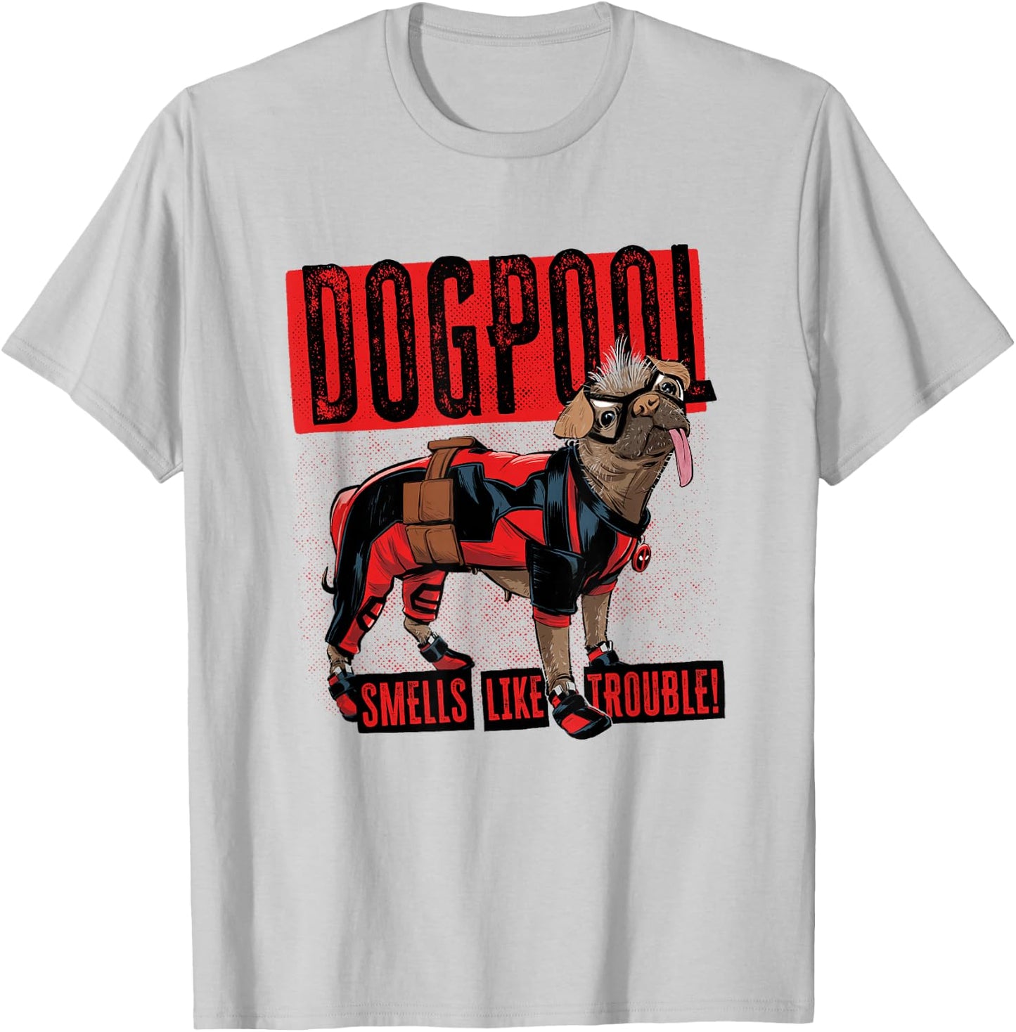 Marvel Deadpool & Wolverine Dogpool Distressed Trouble Logo T-Shirt - T-Shirt | Ash