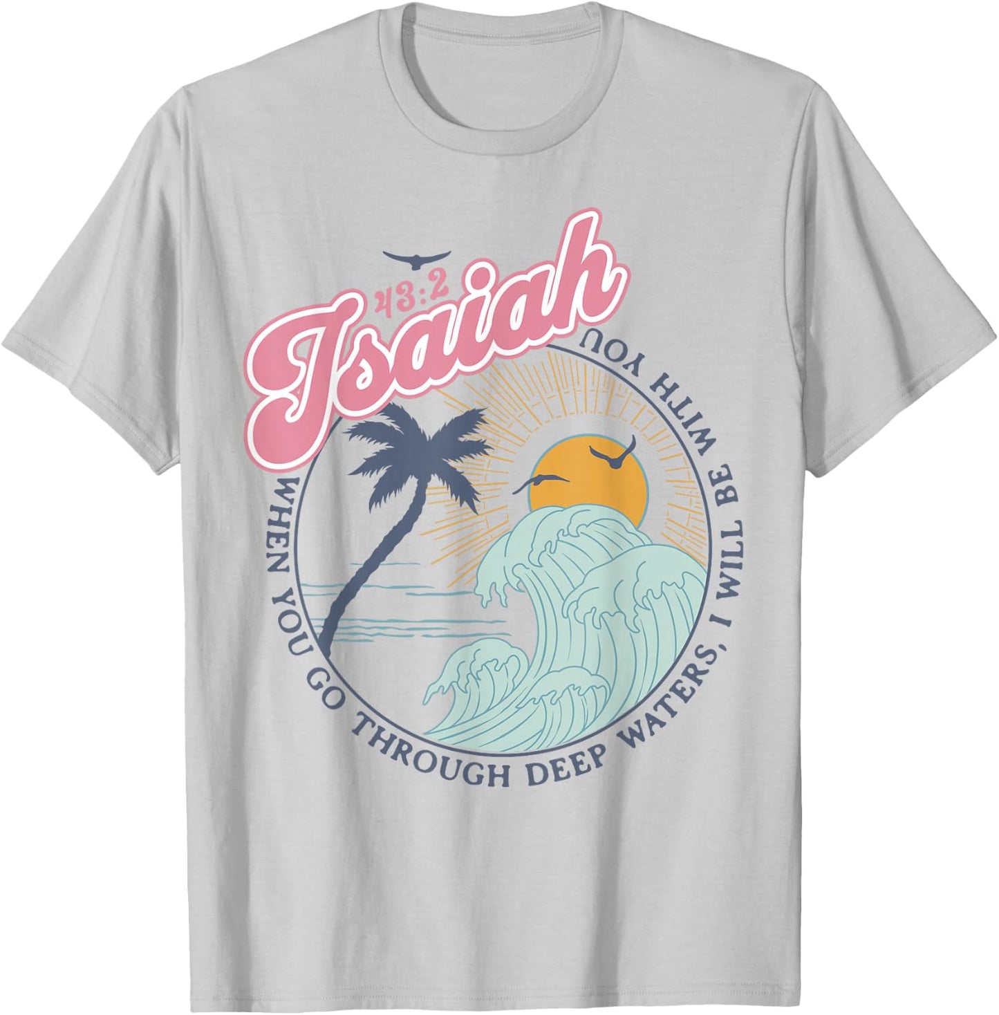 Christian Scripture Jesus Beach Isaiah Vintage Waves Retro T-Shirt - T-Shirt | Ash