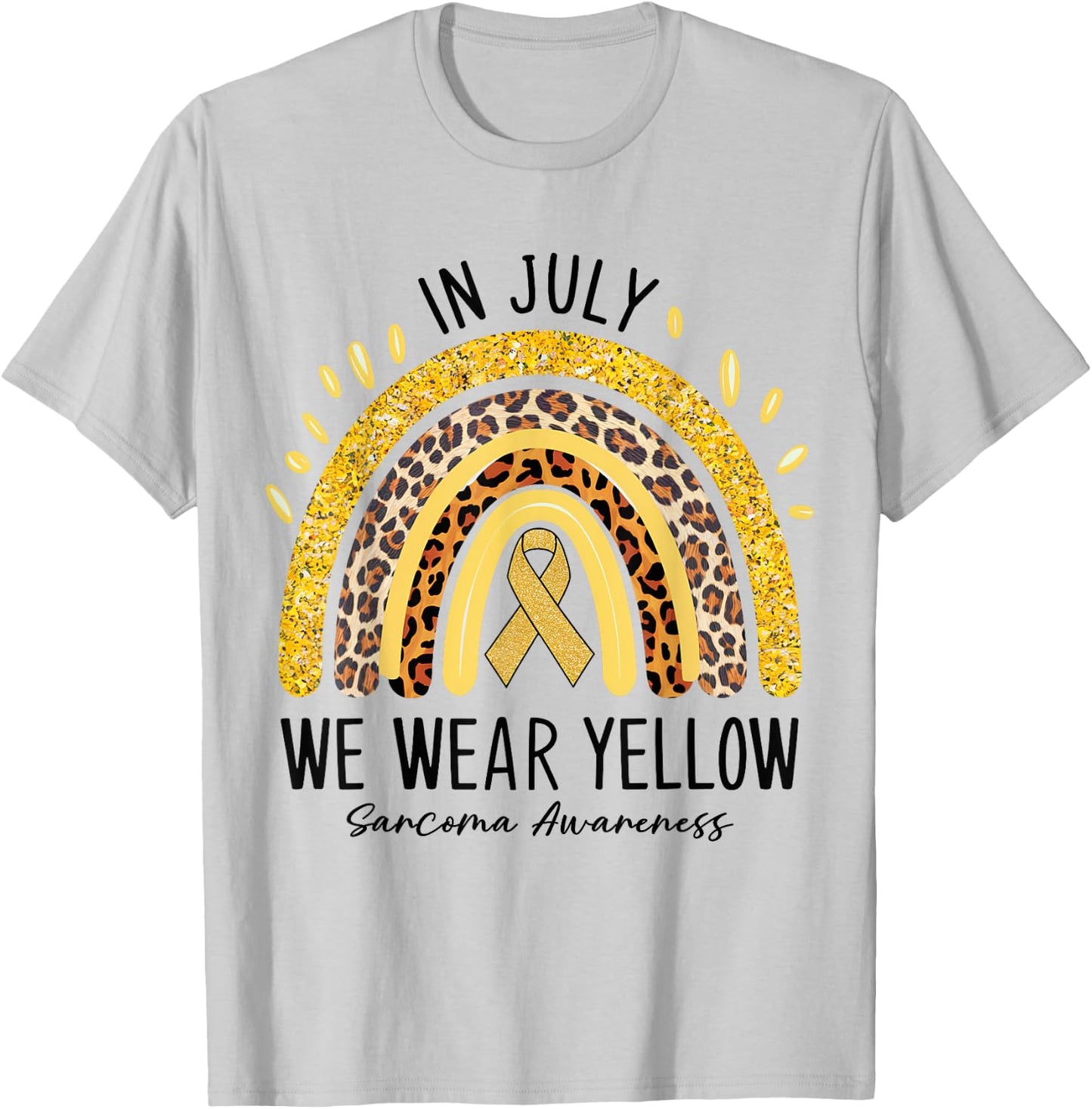 In July We Wear Yellow Sarcoma Cancer Awareness Rainbow T-Shirt - T-Shirt | Ash