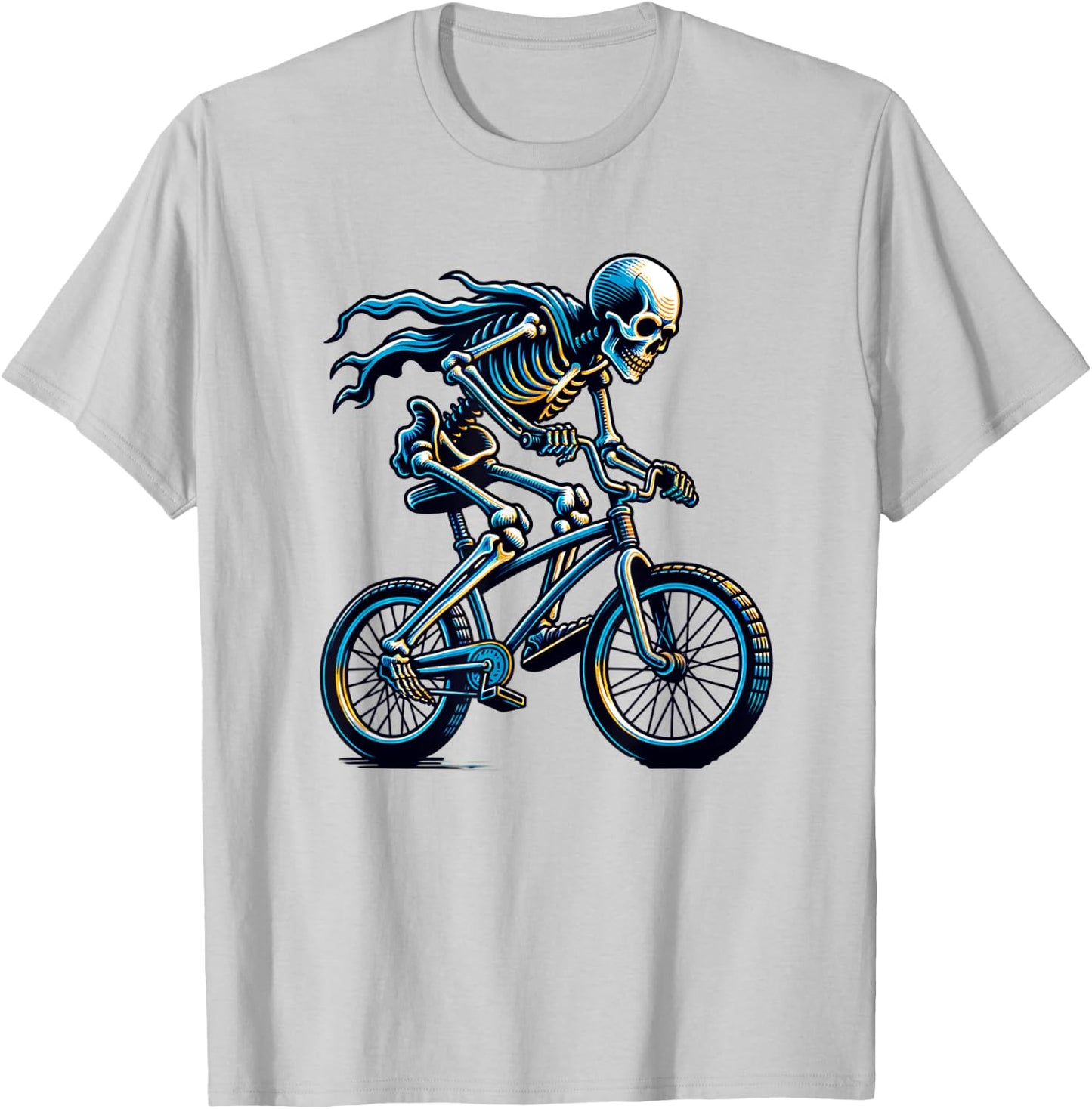 Funny Halloween Skeleton Riding Bicycle, Cute Cycling Biking T-Shirt - T-Shirt | Ash