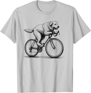 Golden Retriever Riding A Bike Bicycle Cycling Biker Lover T-Shirt - T-Shirt | Ash