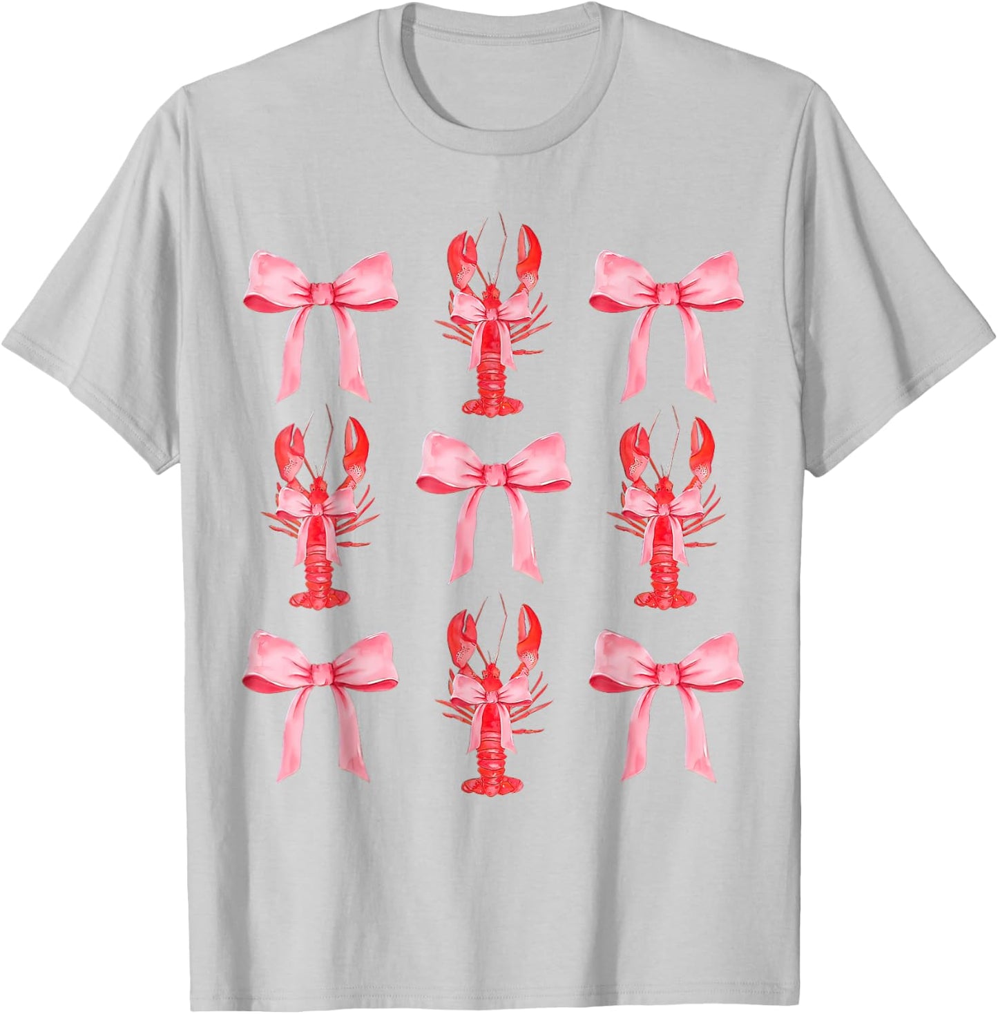 Pink Bow Cute Coquette Crawfish Clean Girl Aesthetic T-Shirt - T-Shirt | Ash