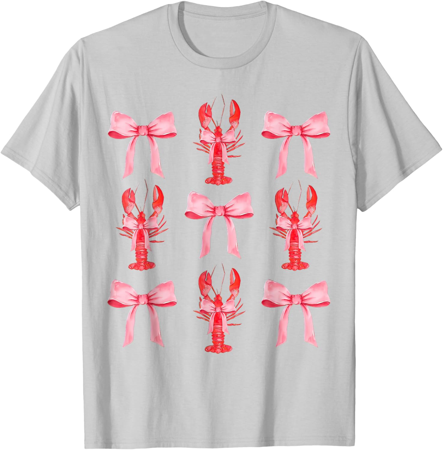 Pink Bow Cute Coquette Crawfish Clean Girl Aesthetic T-Shirt - T-Shirt | Ash