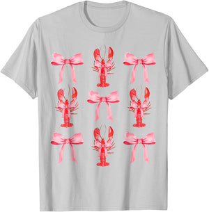Pink Bow Cute Coquette Crawfish Clean Girl Aesthetic T-Shirt - T-Shirt | Ash
