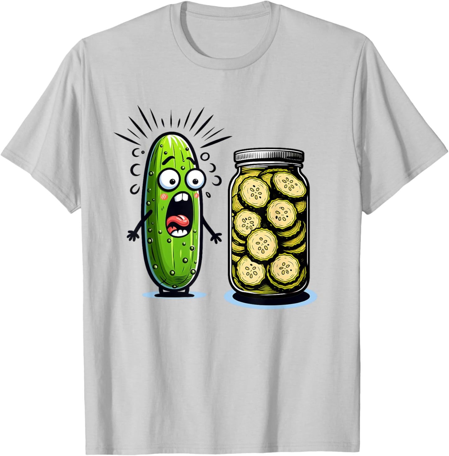 Funny Pickle Surprise A Cucumber And A Jar Of Sliced Pickles T-Shirt - T-Shirt | Ash