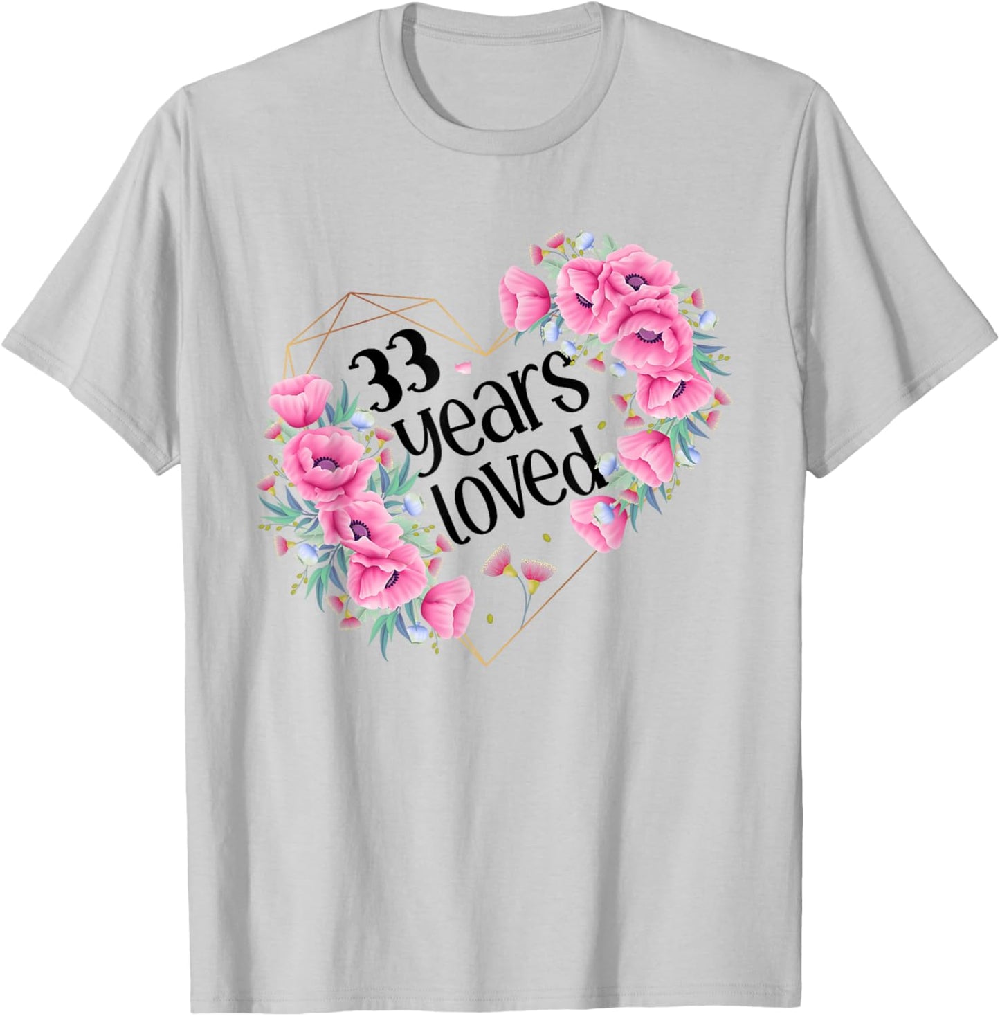 Husband Wife Floral 33rd Happy Birthday T-Shirt - T-Shirt | Ash