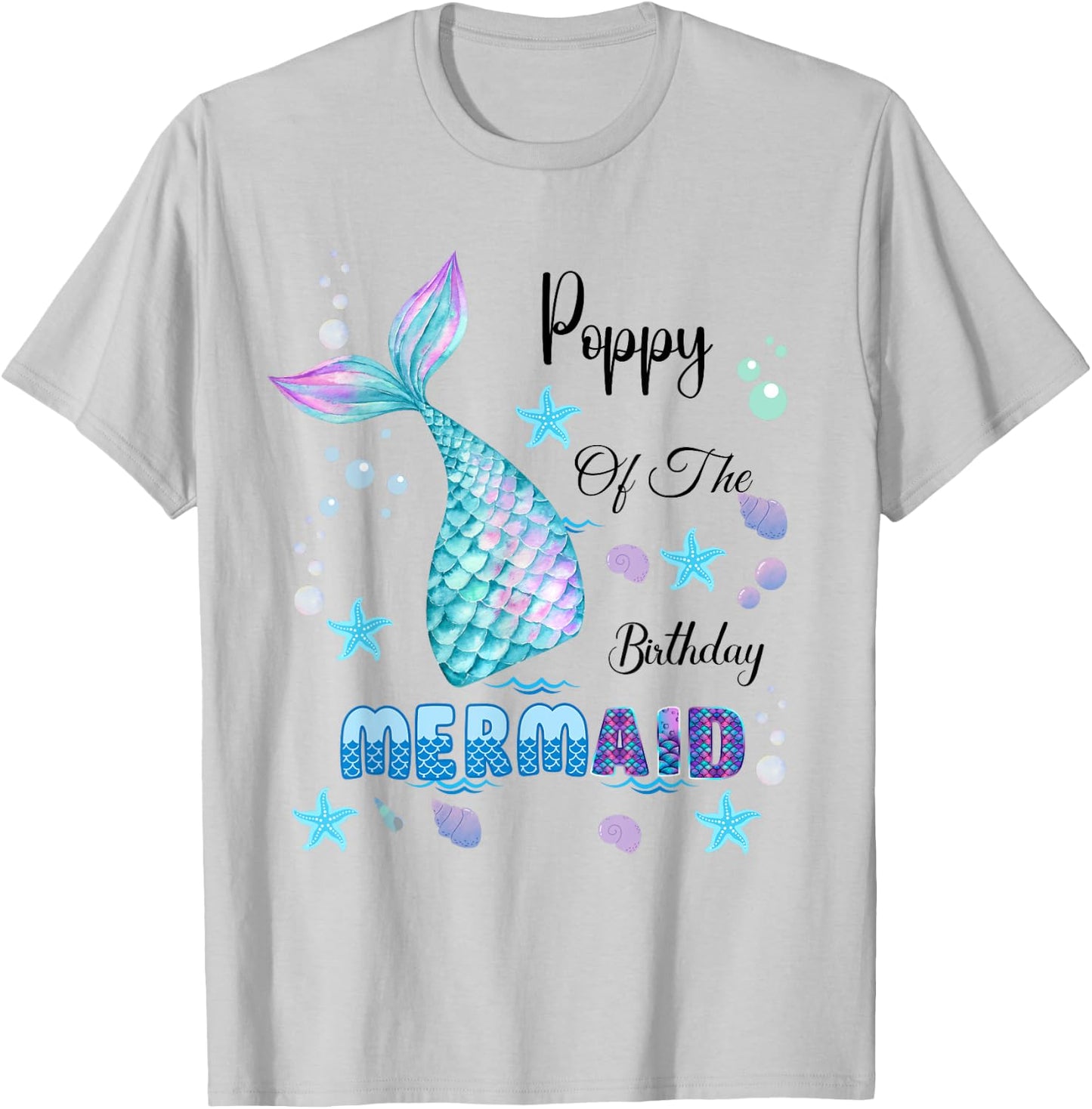 Poppy Of The Birthday Mermaid Bday Party Mermaid Kids T-Shirt - T-Shirt | Ash