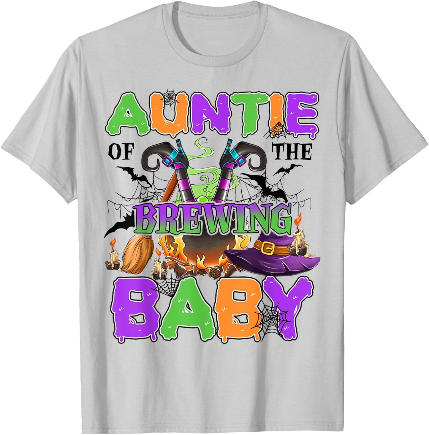 Auntie Of Brewing Baby Halloween Baby Shower Spooky T-Shirt - T-Shirt | Ash
