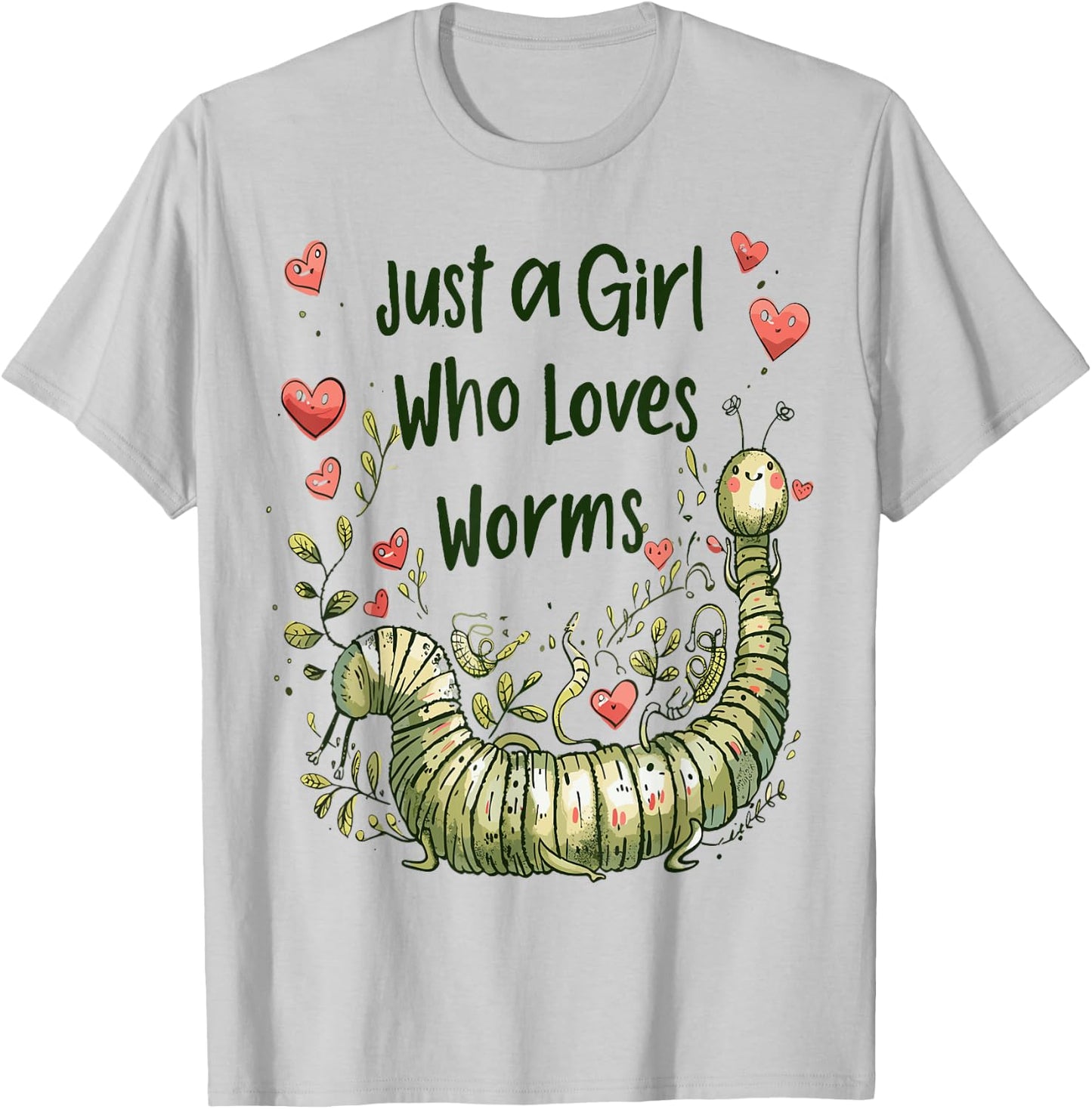 Cute Worms Lovers Gift Girls Just A Girl Who Loves Worms T-Shirt - T-Shirt | Ash