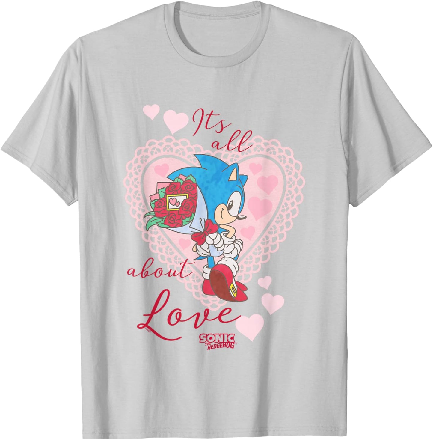 Sonic The Hedgehog Valentine's Day It's All About Love Logo T-Shirt - T-Shirt | Ash