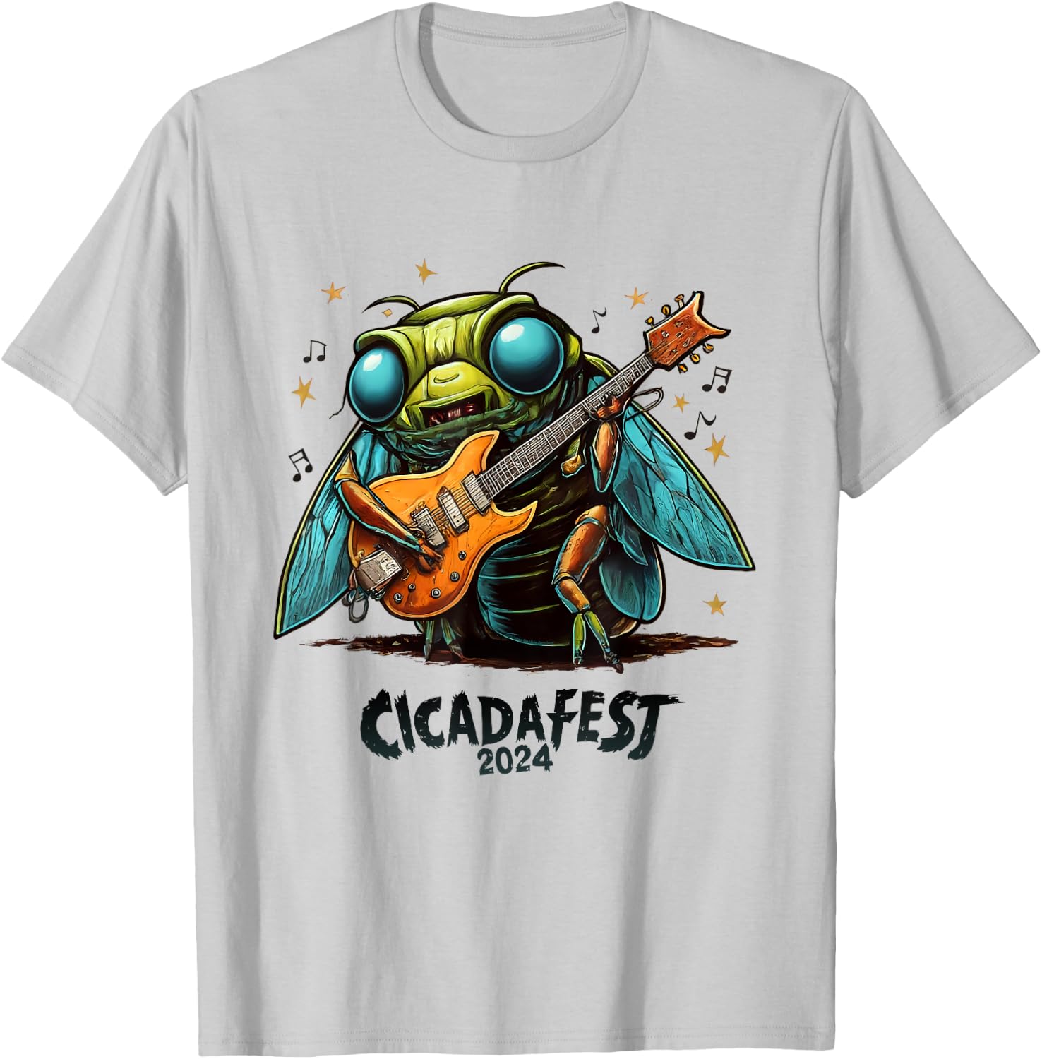 Cicada fest 2024 Guitar Playing Cicada T-Shirt - T-Shirt | Ash