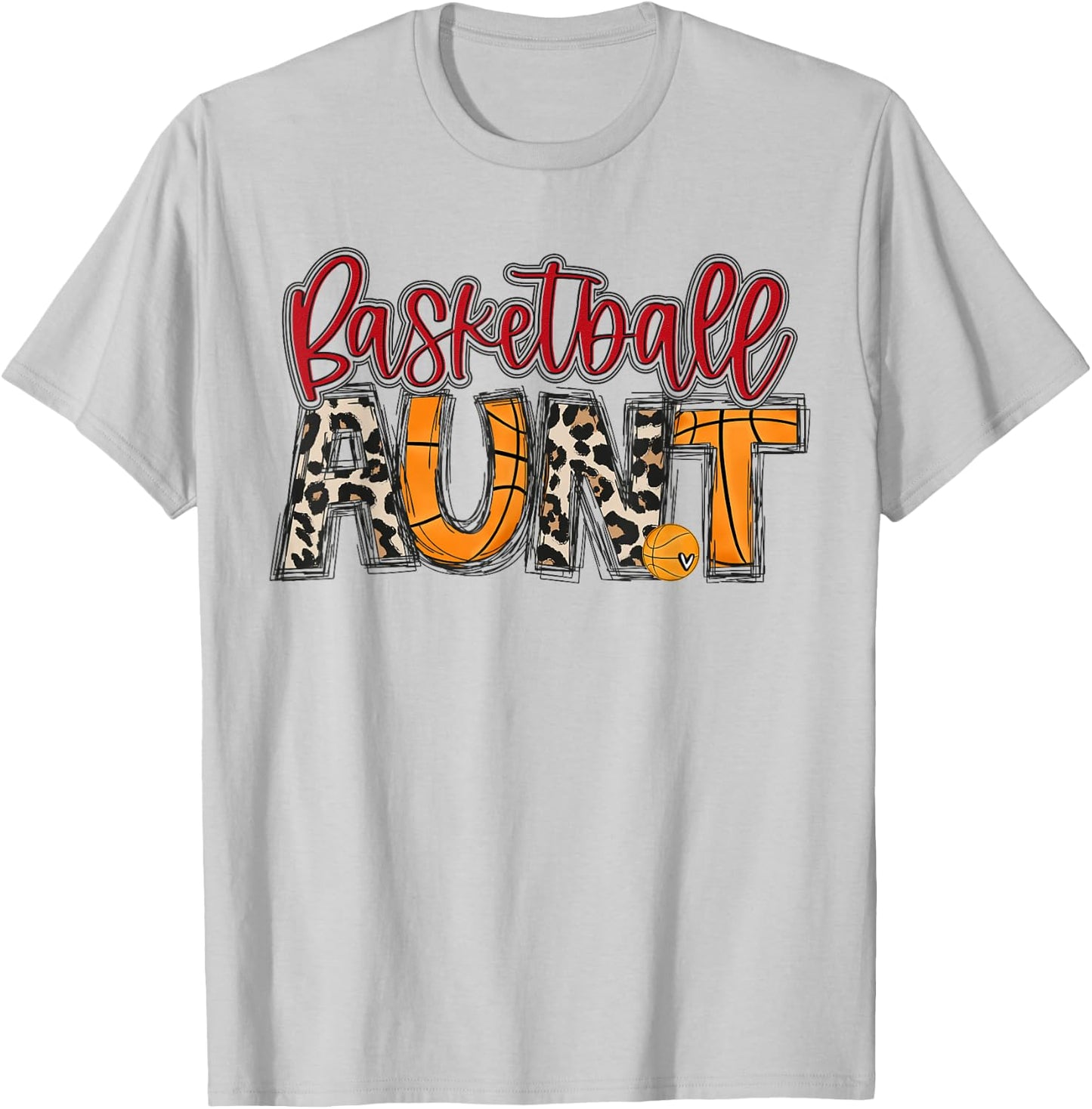 Basketball Aunt Leopard Red Auntie Family Basketball Player T-Shirt - T-Shirt | Ash