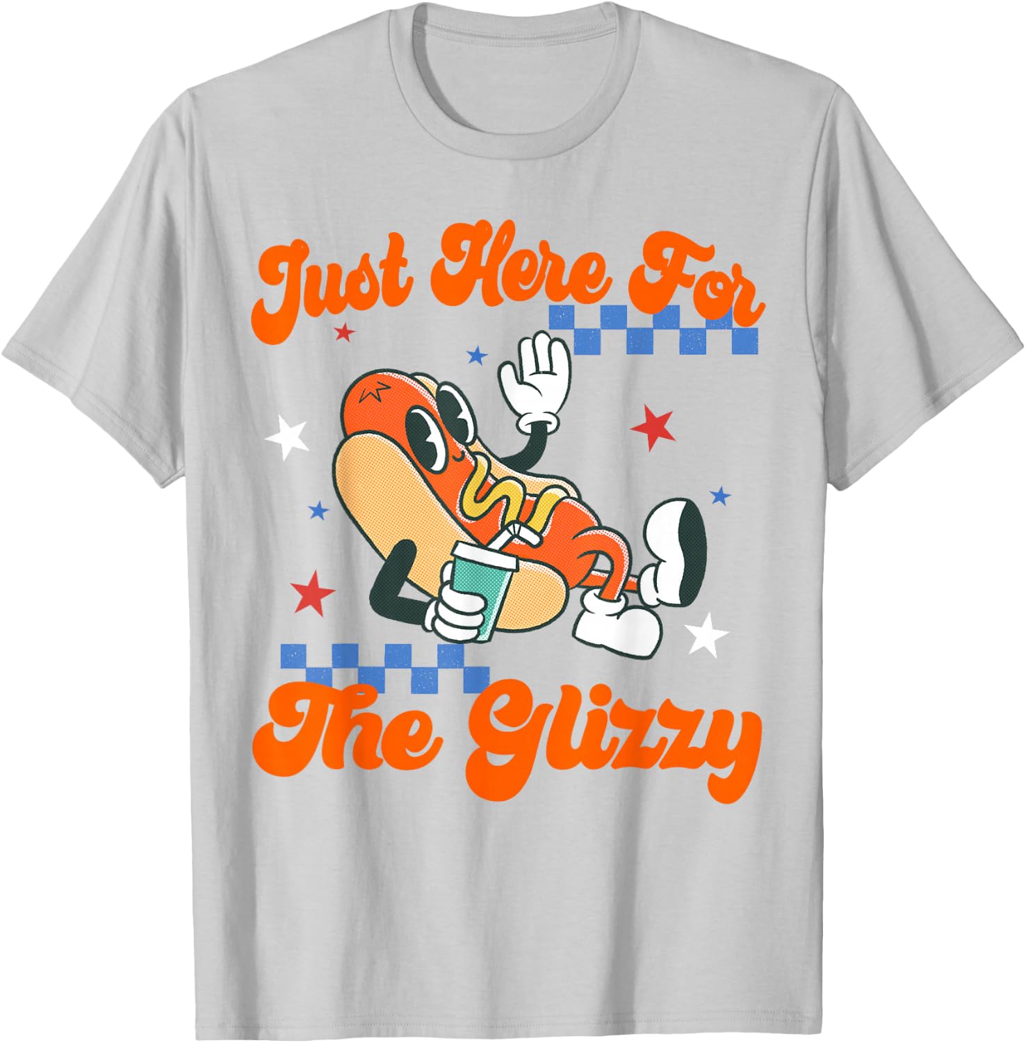 Retro Hot Dog I'm Just Here for The Glizzy Happy 4th of July T-Shirt - T-Shirt | Ash