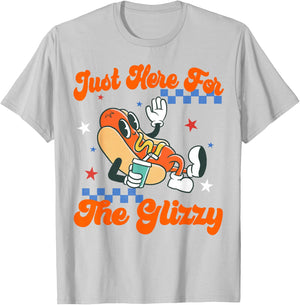 Retro Hot Dog I'm Just Here for The Glizzy Happy 4th of July T-Shirt - T-Shirt | Ash