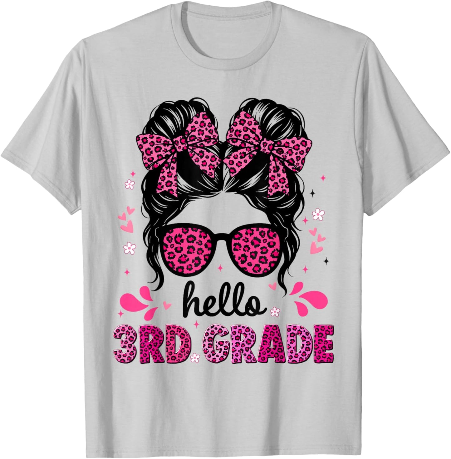 Hello 3rd Grade Messy Bun Coquette First Day of School Girls T-Shirt - T-Shirt | Ash